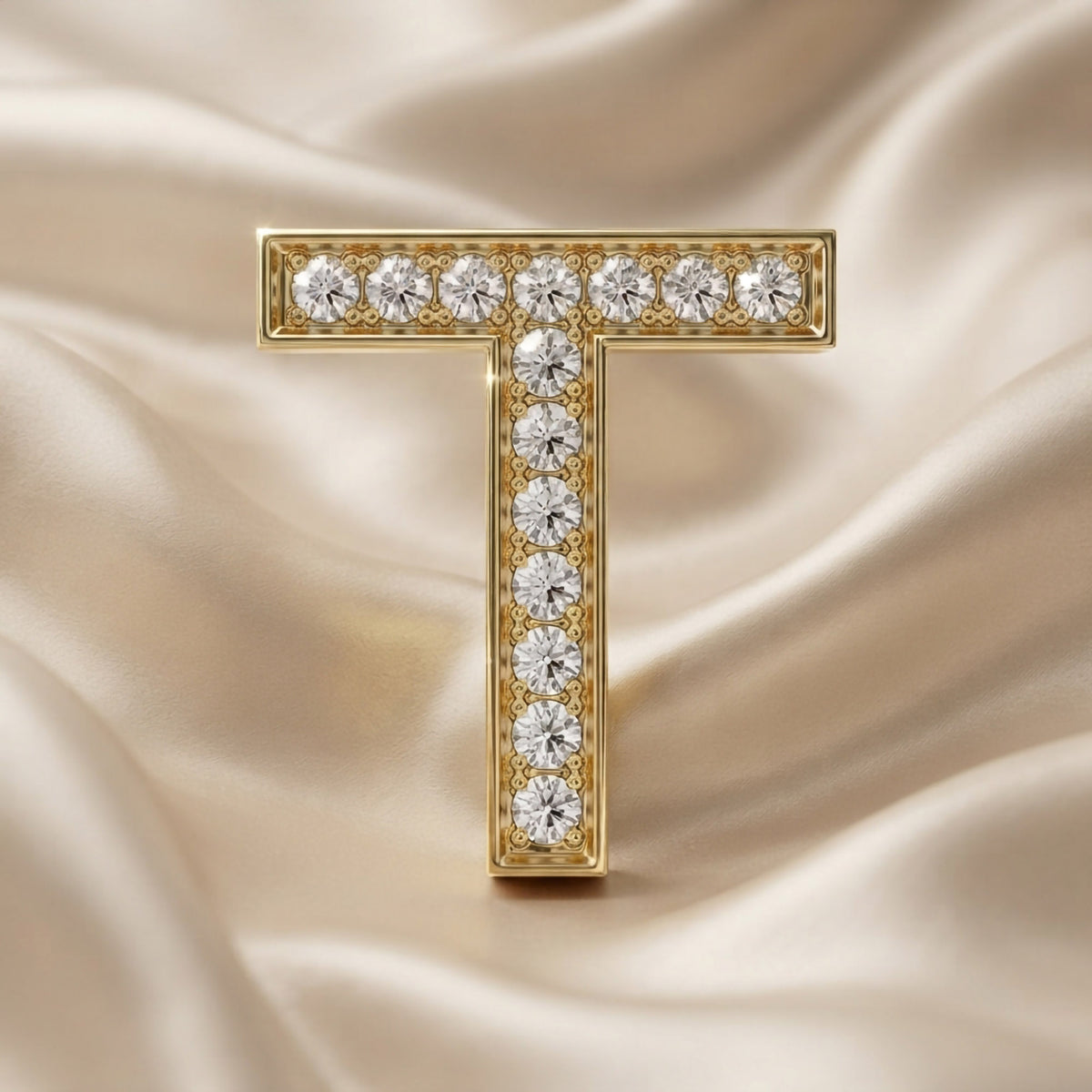 0.45 TCW Round Cut Lab Grown Diamond "T" Letter Pendant