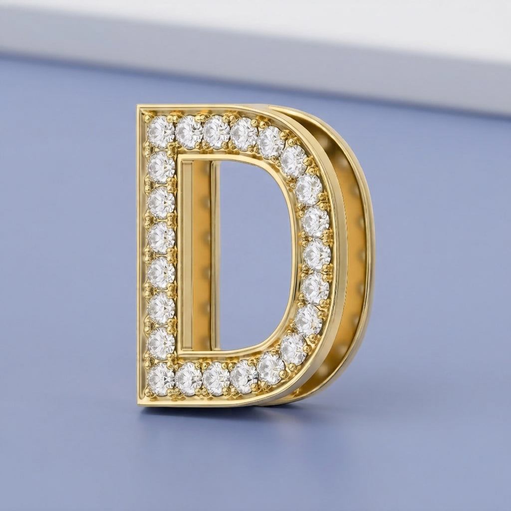 0.8 TCW Round Cut Lab Grown Diamond Round "D" Initial Letter Pendant