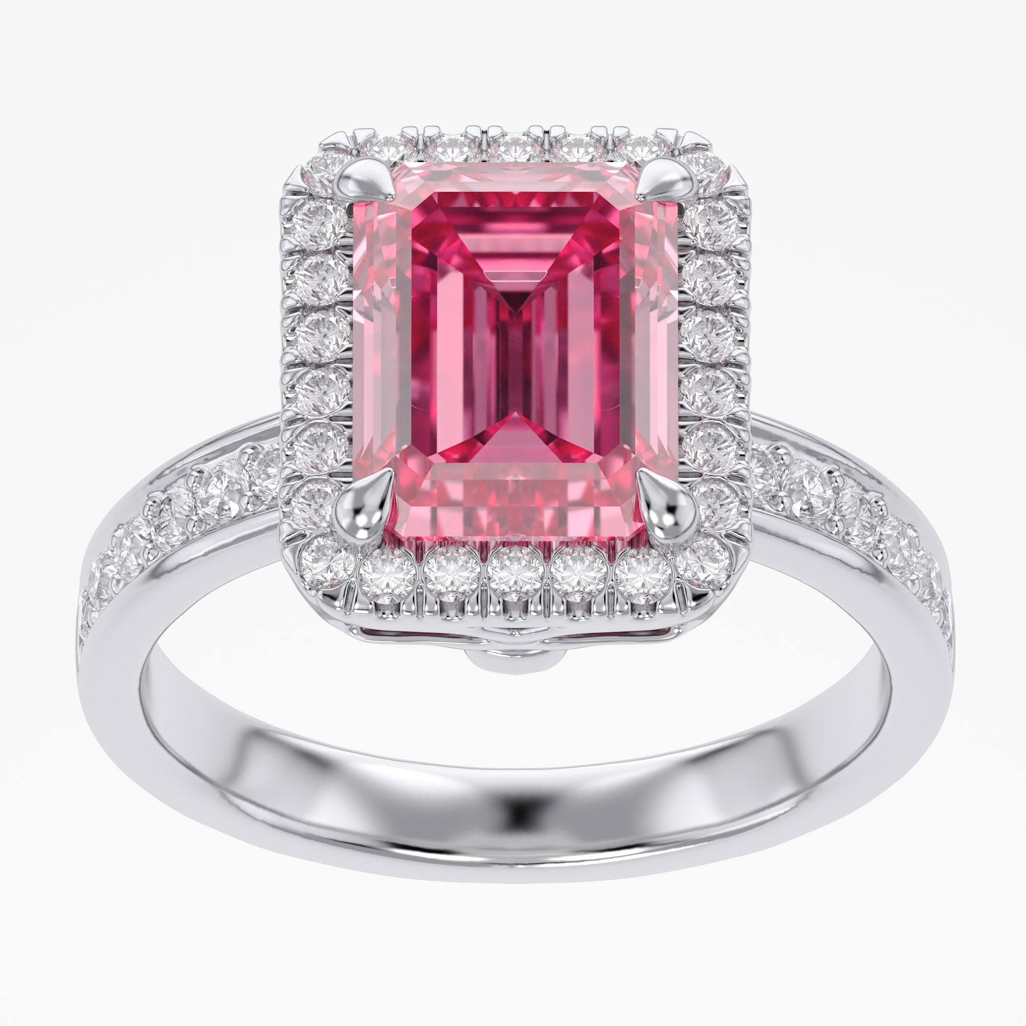 Emerald and Round Shape 3.60 Carat Lab Grown Diamond Engagement Ring