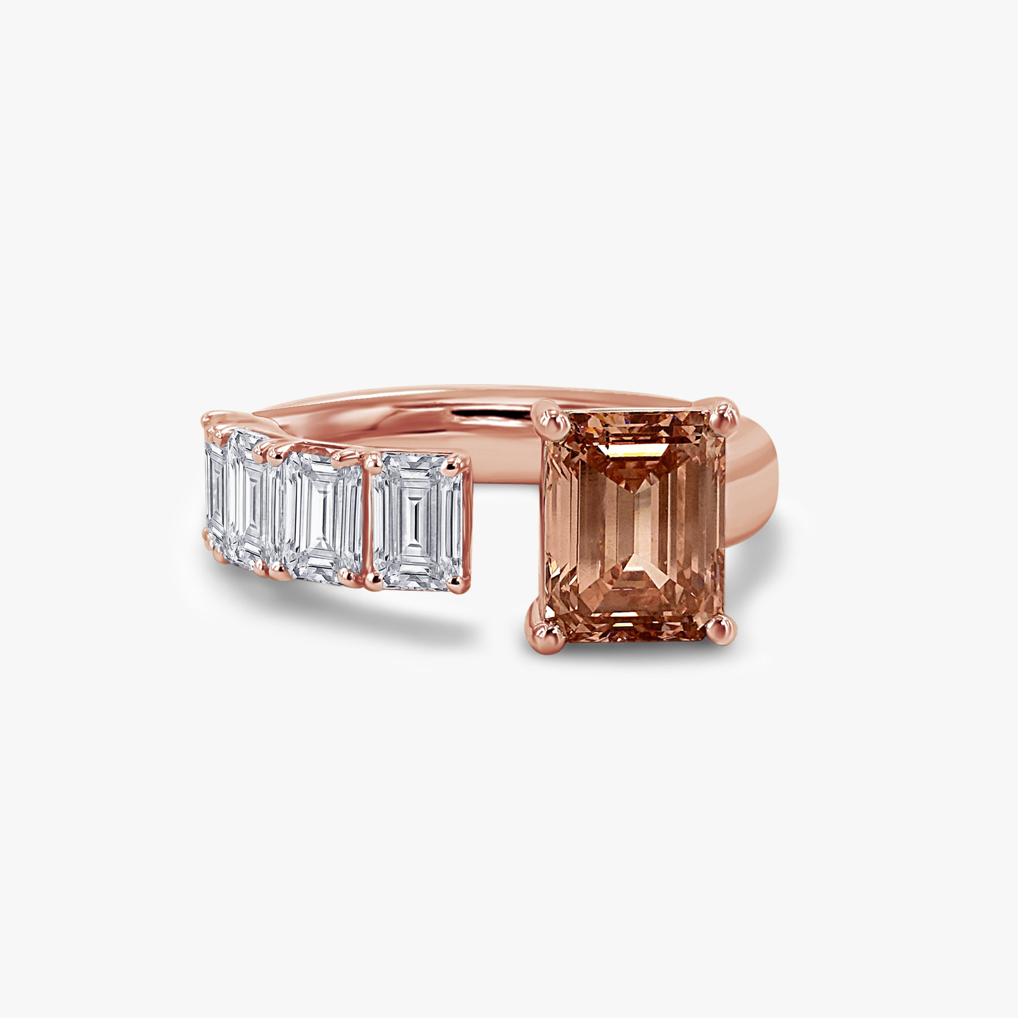 4.65 Carat Pink and White Emerald Cut Lab Grown Diamond Adjustable 5-Stone Engagement Ring