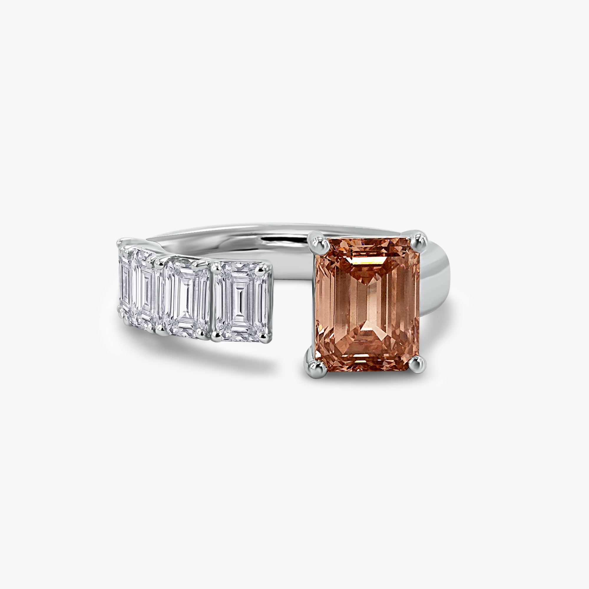 4.65 Carat Pink and White Emerald Cut Lab Grown Diamond Adjustable 5-Stone Engagement Ring