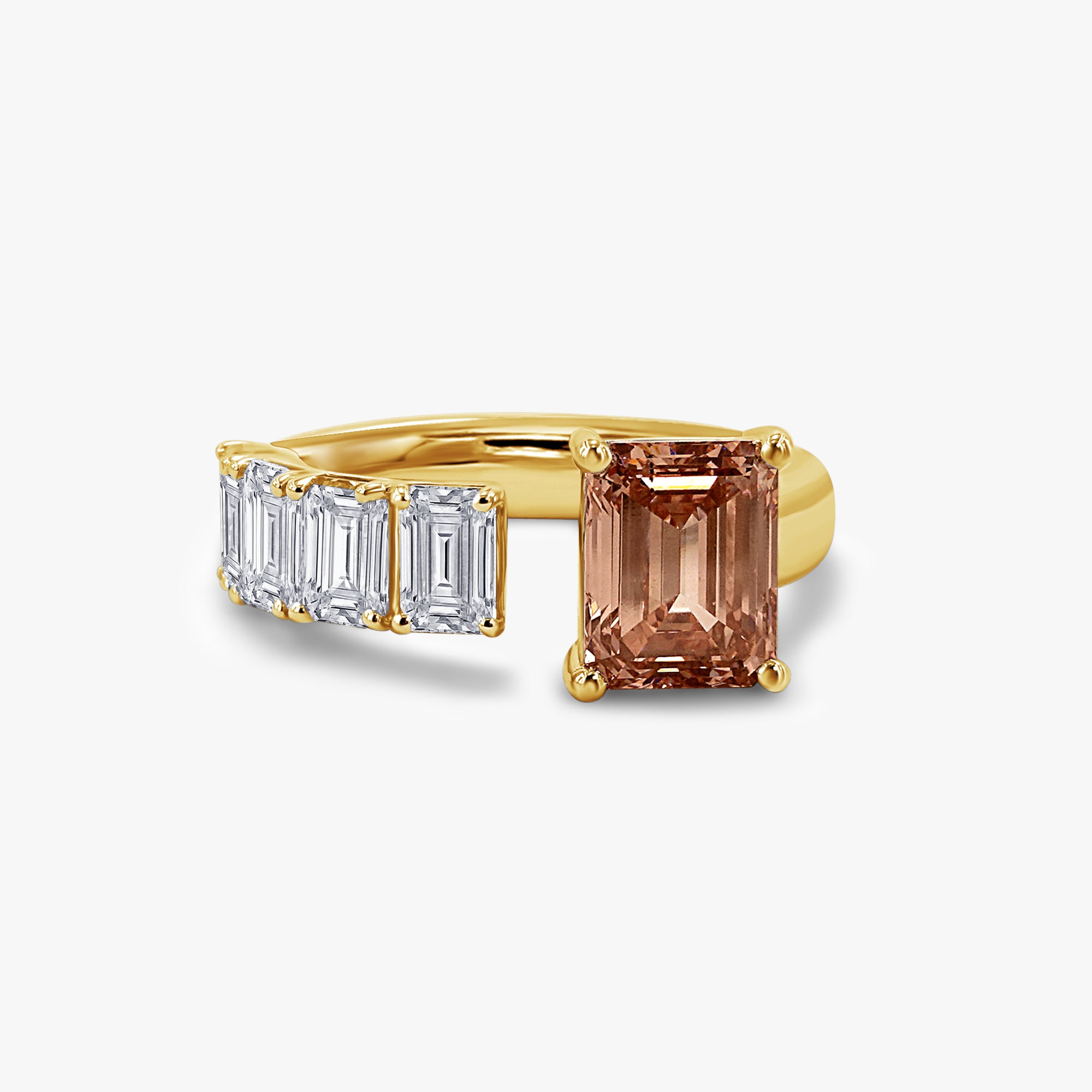 4.65 Carat Pink and White Emerald Cut Lab Grown Diamond Adjustable 5-Stone Engagement Ring