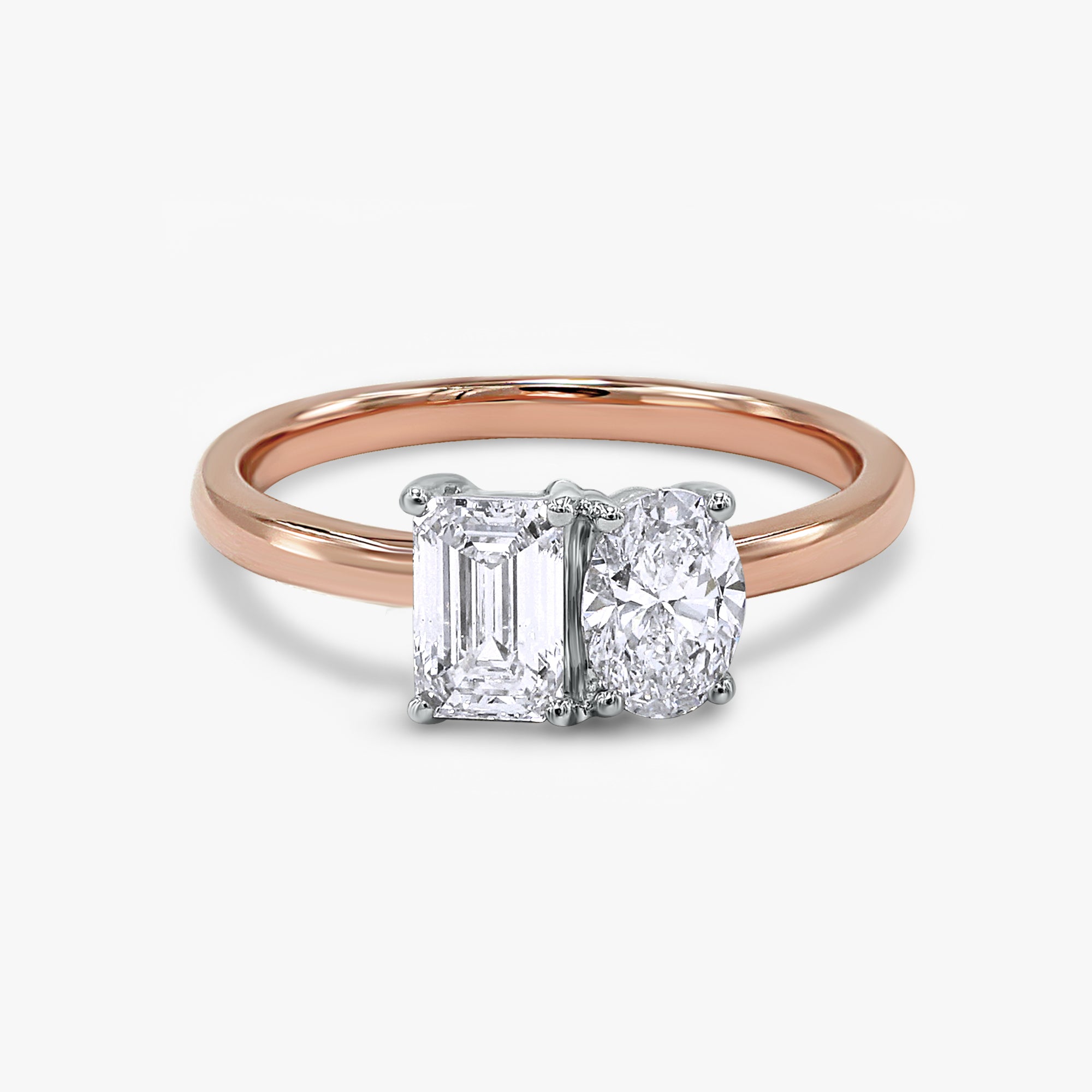1.10 Carat Emerald and Oval Shape Lab Grown Diamond Toi Et Moi Engagement Ring