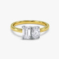 1.10 Carat Emerald and Oval Shape Lab Grown Diamond Toi Et Moi Engagement Ring