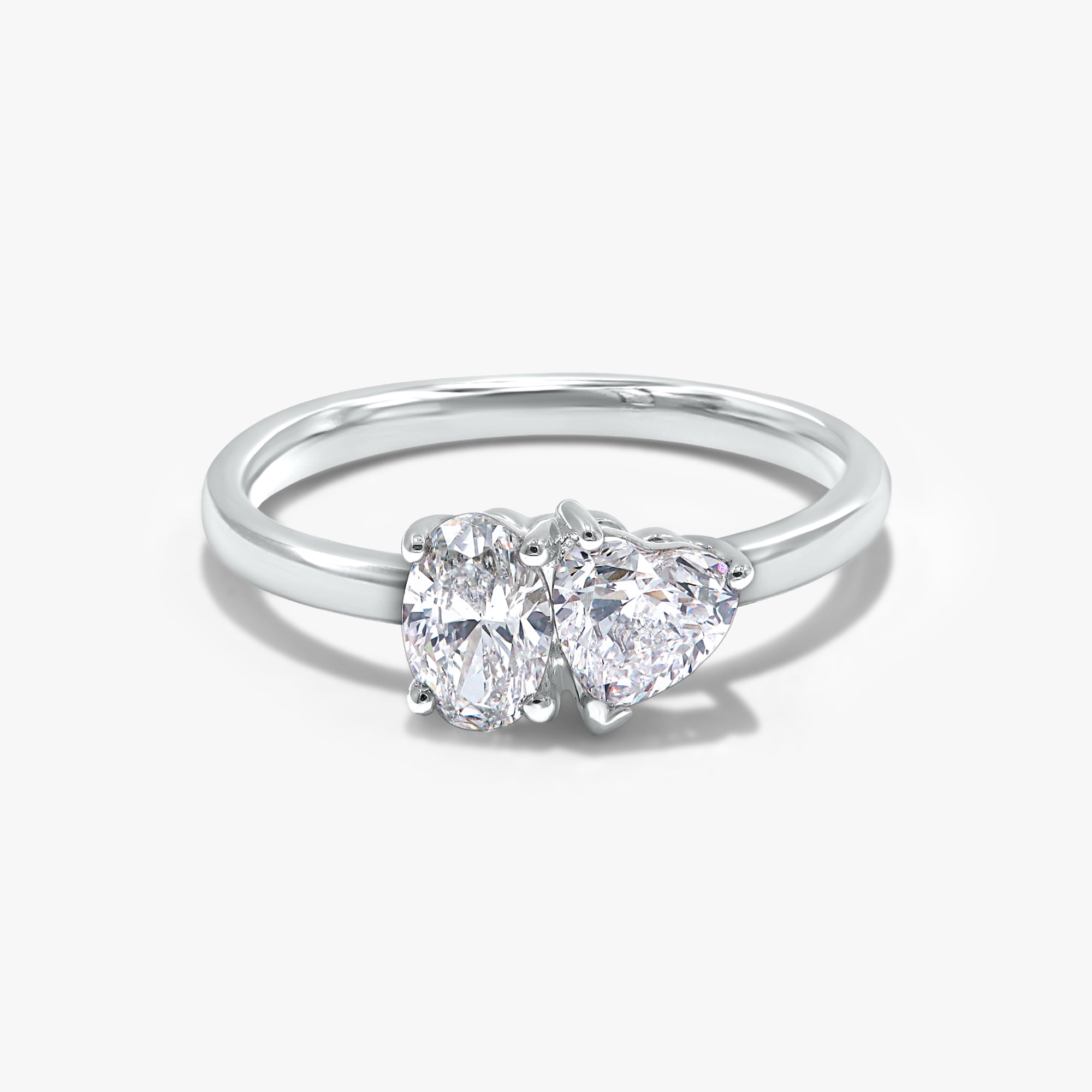 1.05 Carat Heart and Oval Shape Lab Grown Diamond Toi Et Moi Engagement Ring