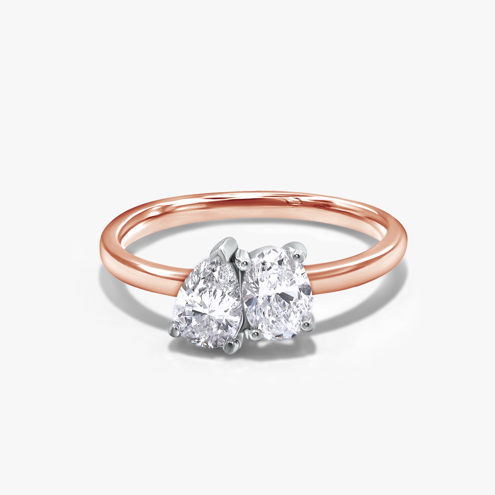 1.00 Carat Oval and Pear Shape Lab Grown Diamond Toi Et Moi Engagement Ring