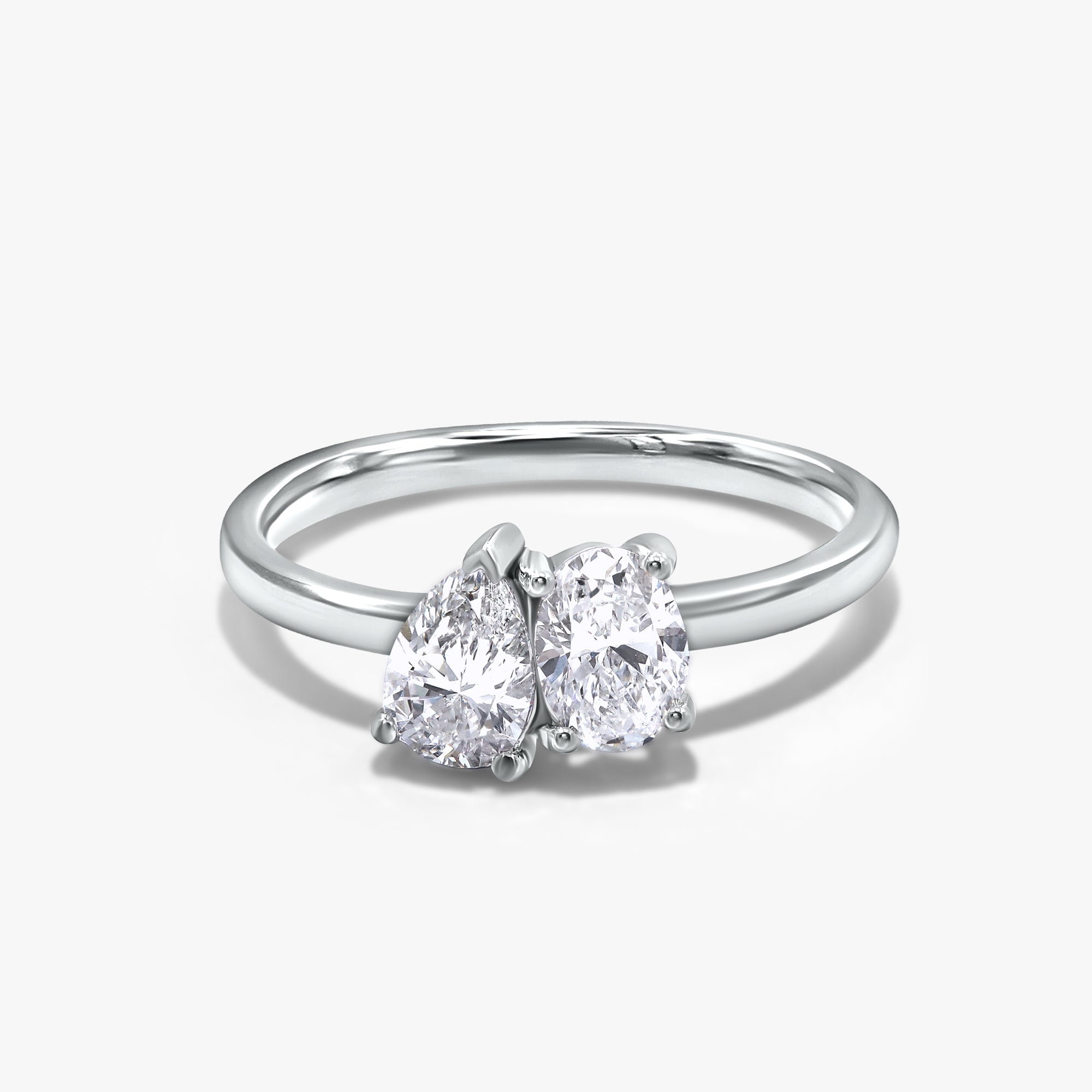 1.00 Carat Oval and Pear Shape Lab Grown Diamond Toi Et Moi Engagement Ring