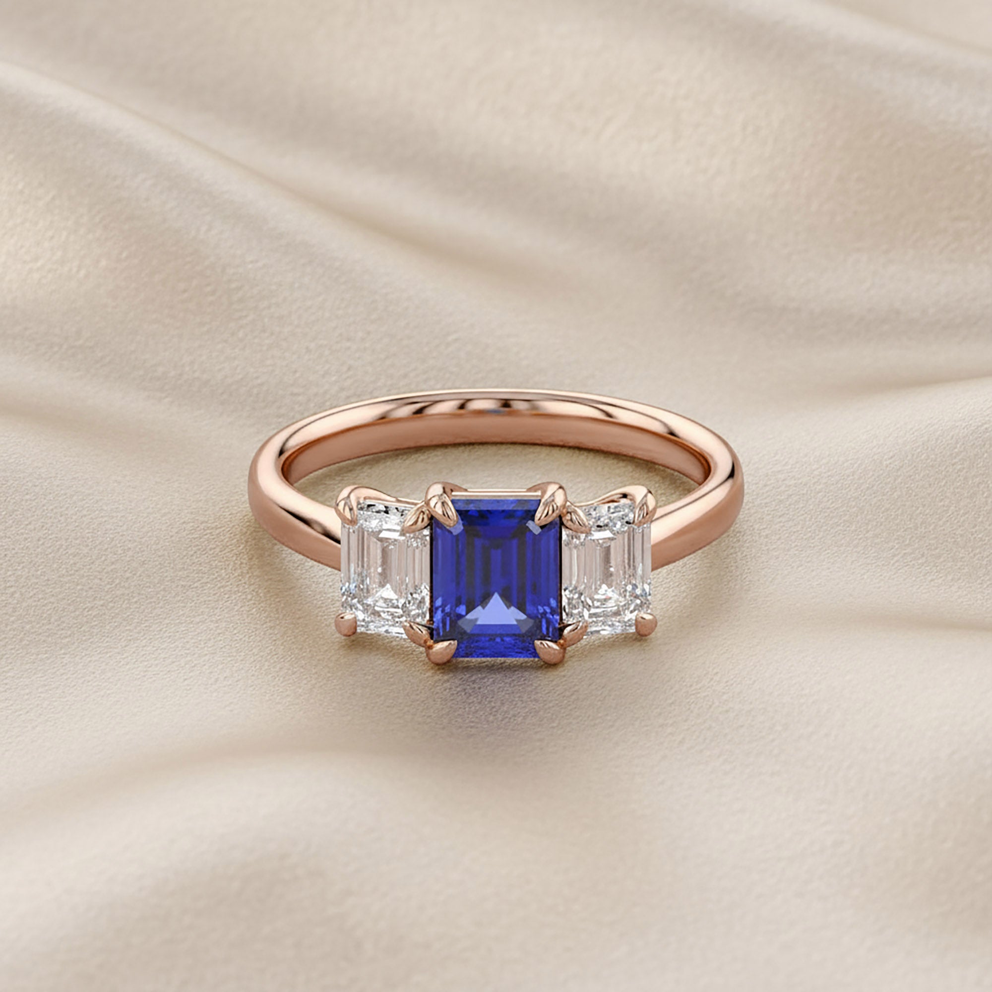 1.75 Carat Emerald Cut Lab Grown Diamond and Lab Gemstone Wedding Promise Ring