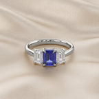 1.75 Carat Emerald Cut Lab Grown Diamond and Lab Gemstone Wedding Promise Ring