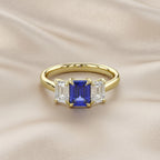 1.75 Carat Emerald Cut Lab Grown Diamond and Lab Gemstone Wedding Promise Ring