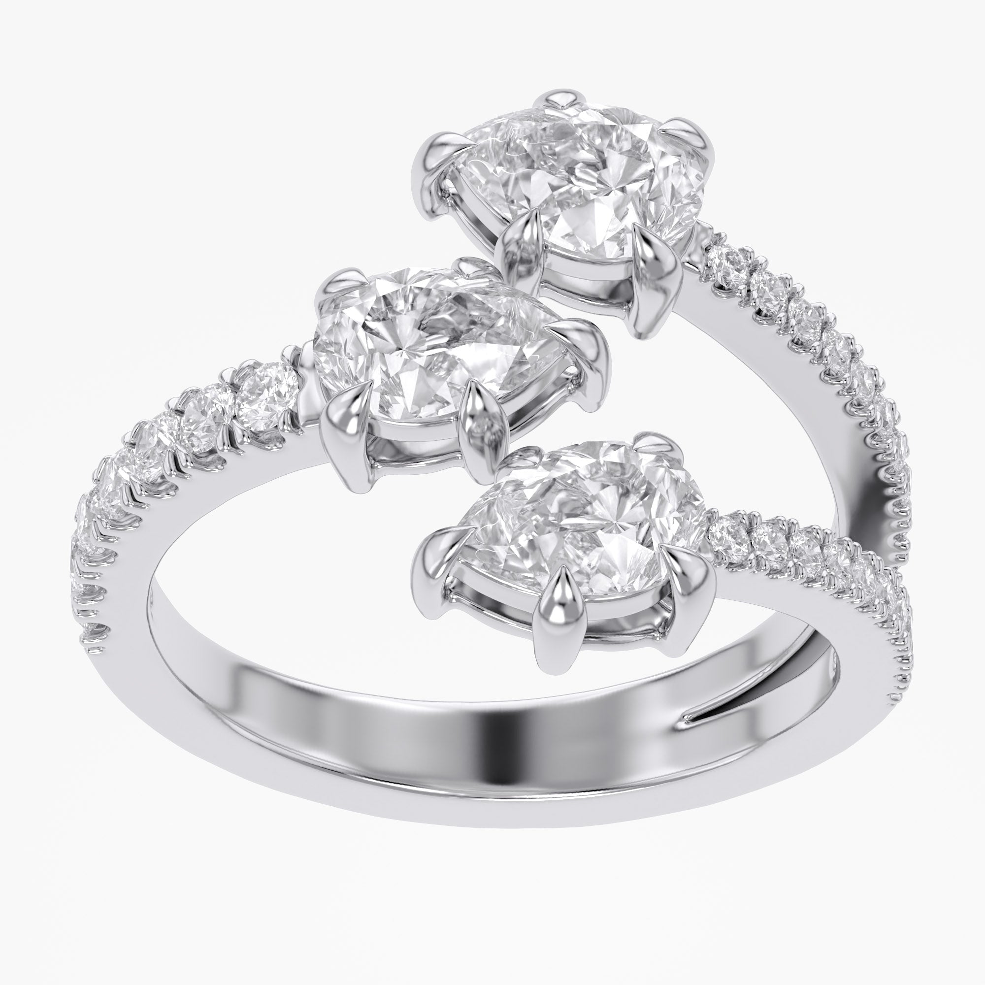 1.55 Carat Pear and Round Shape Lab Grown Diamond 3-Stone Wedding Band Ring