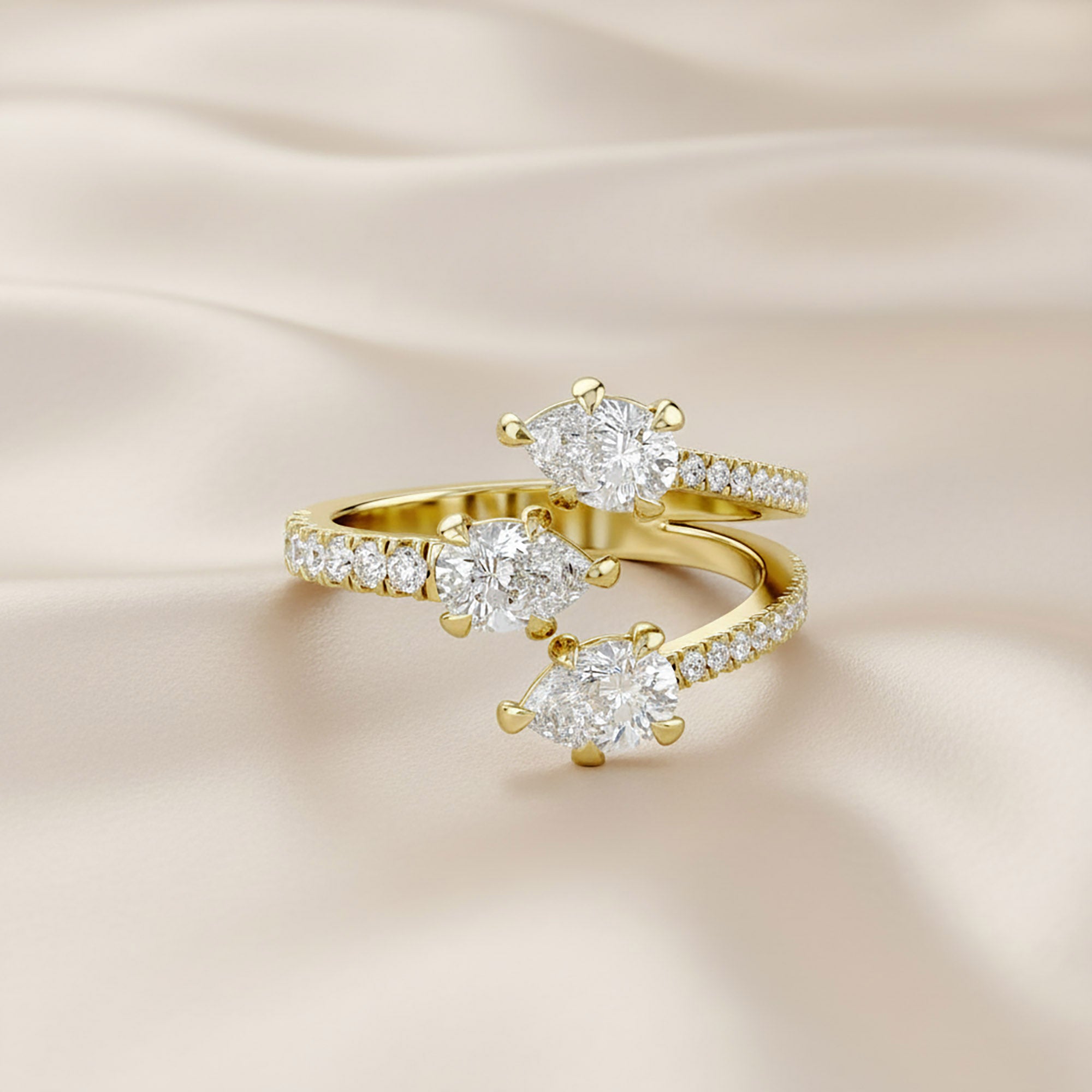 1.55 Carat Pear and Round Shape Lab Grown Diamond 3-Stone Wedding Band Ring