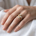 1.55 Carat Pear and Round Shape Lab Grown Diamond 3-Stone Wedding Band Ring
