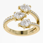 1.55 Carat Pear and Round Shape Lab Grown Diamond 3-Stone Wedding Band Ring