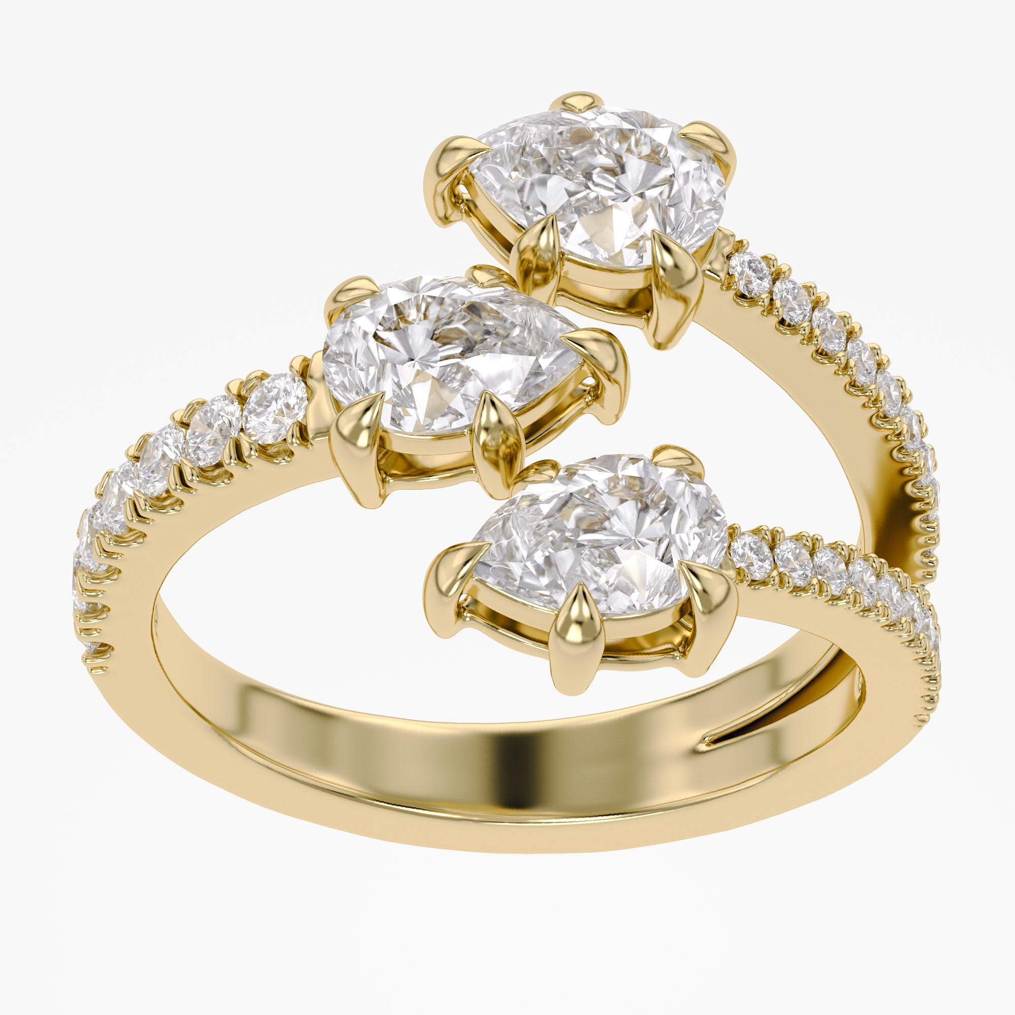 1.55 Carat Pear and Round Shape Lab Grown Diamond 3-Stone Wedding Band Ring