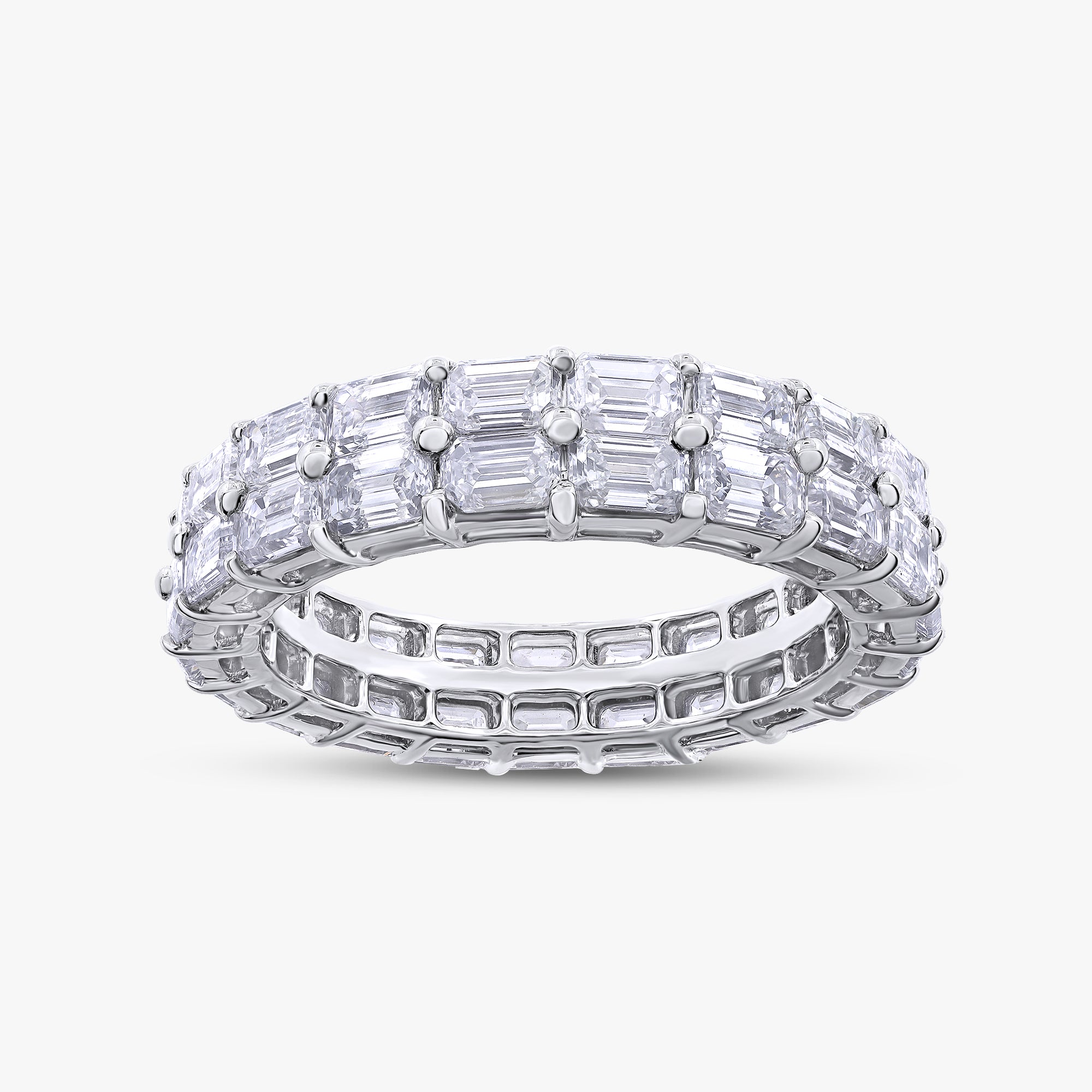 4.00 Carat Emerald Cut Lab Grown Diamond 2-Row Band Ring