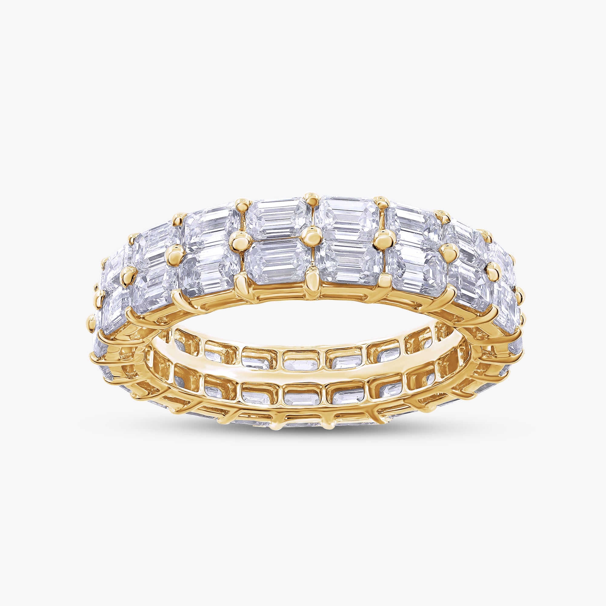 4.00 Carat Emerald Cut Lab Grown Diamond 2-Row Band Ring