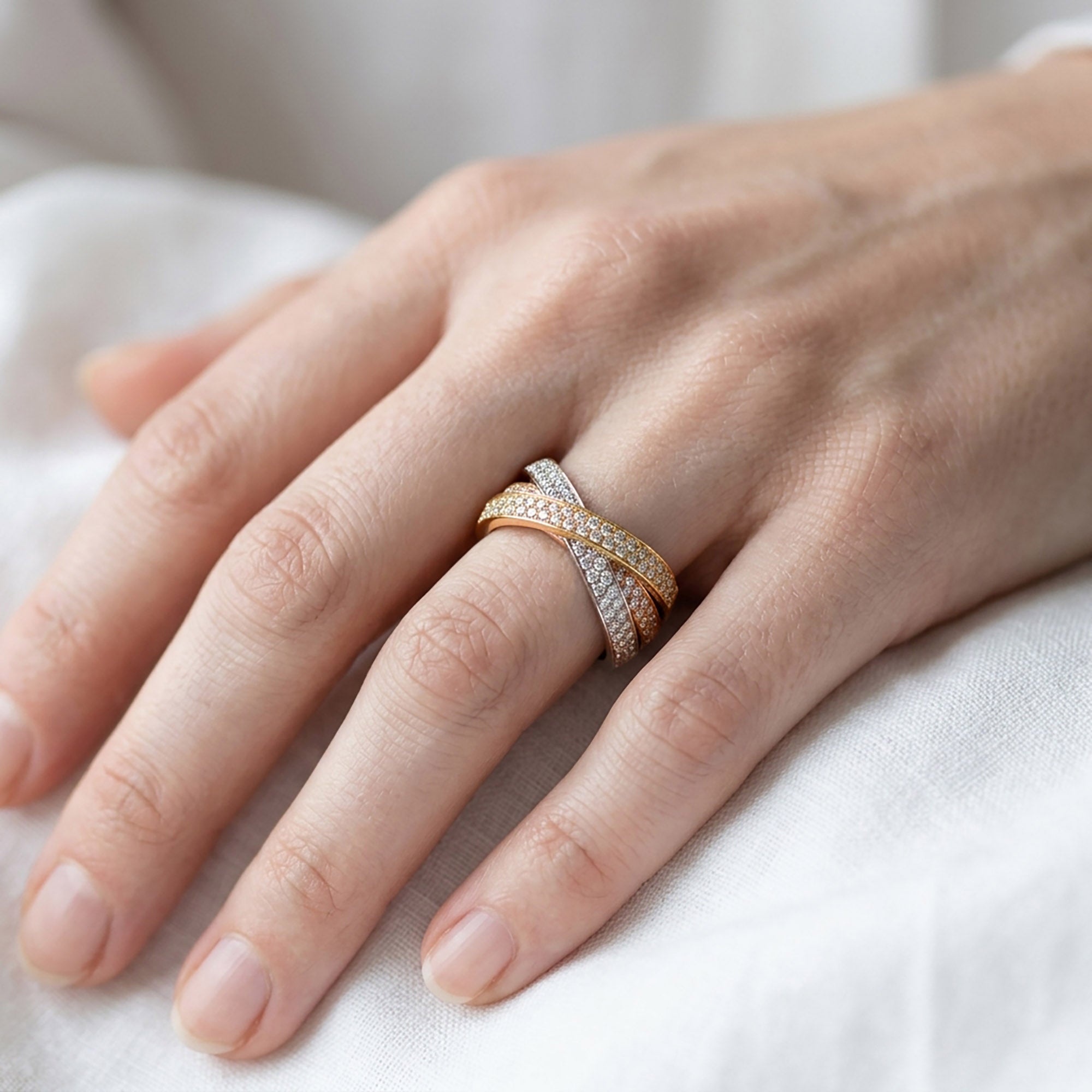 2.00 Carat Round Shape Lab Grown Diamond Three Tone Eternity Wedding Band Ring