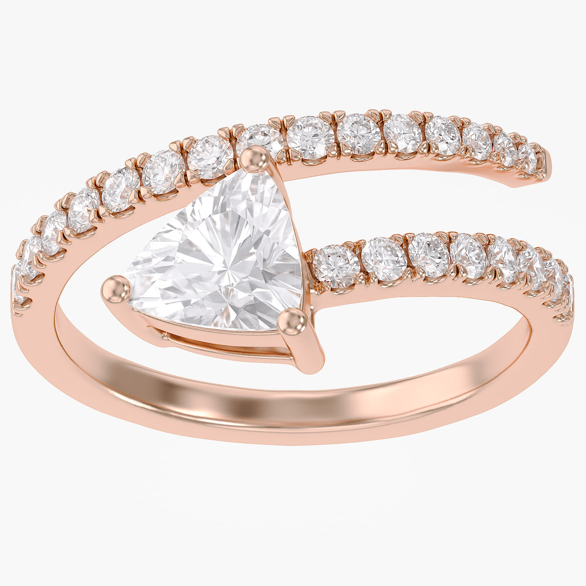 Trillion and Round Shape 1.45 Carat lab Grown Diamond Bypass Rings