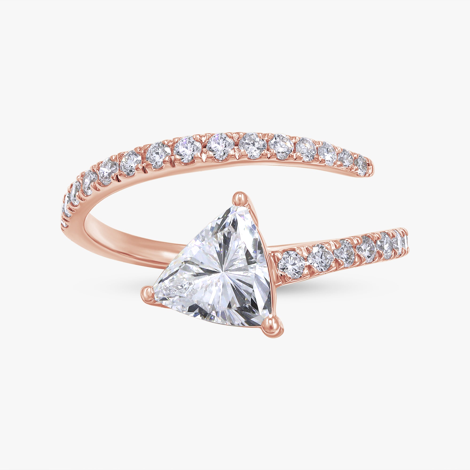 Trillion and Round Shape 1.45 Carat lab Grown Diamond Bypass Rings