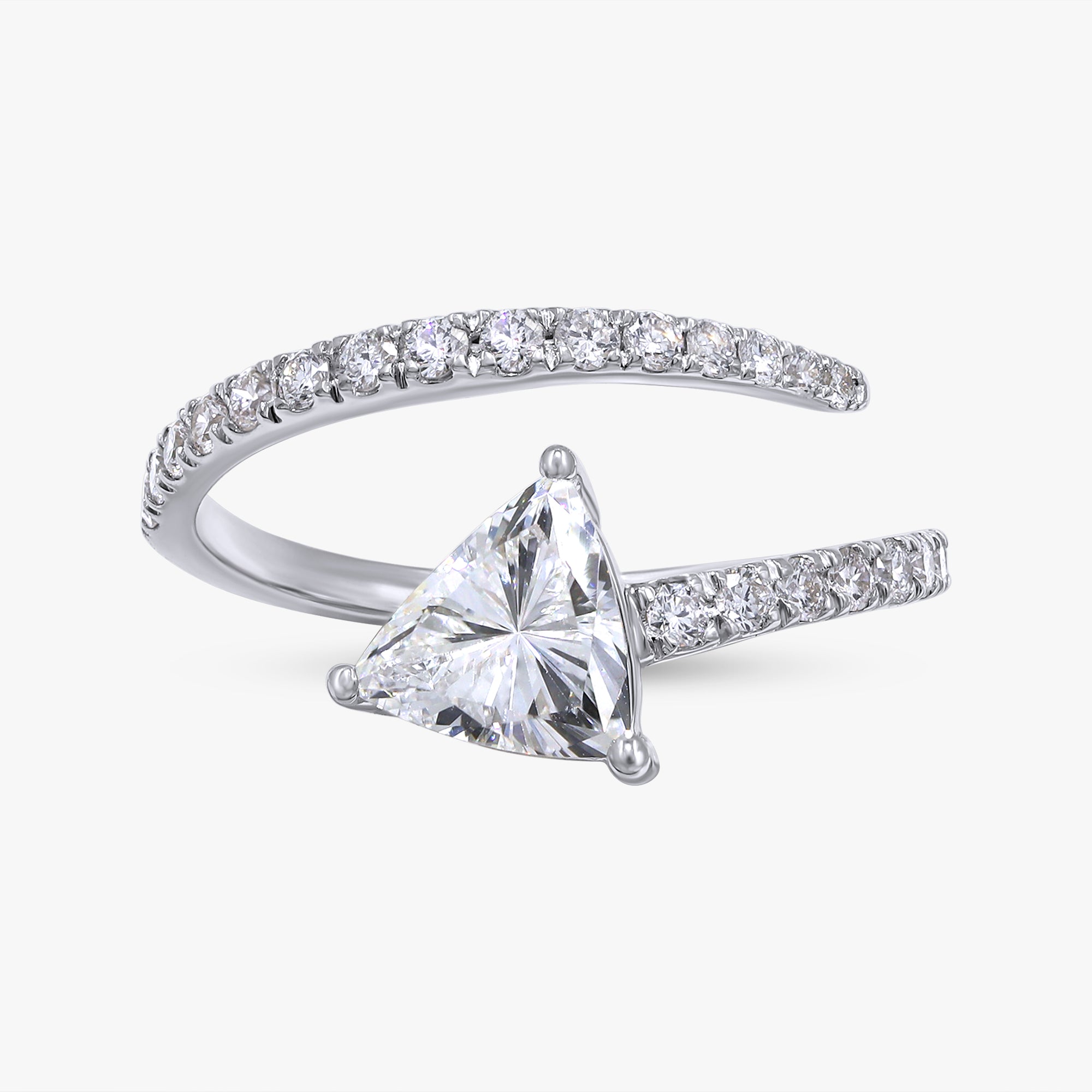 Trillion and Round Shape 1.45 Carat lab Grown Diamond Bypass Rings
