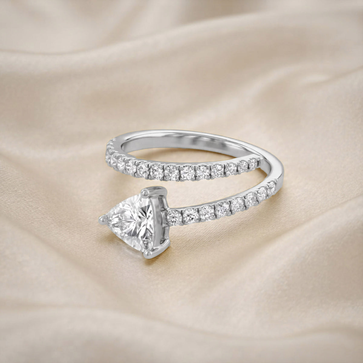 Trillion and Round Shape 1.45 Carat lab Grown Diamond Bypass Rings
