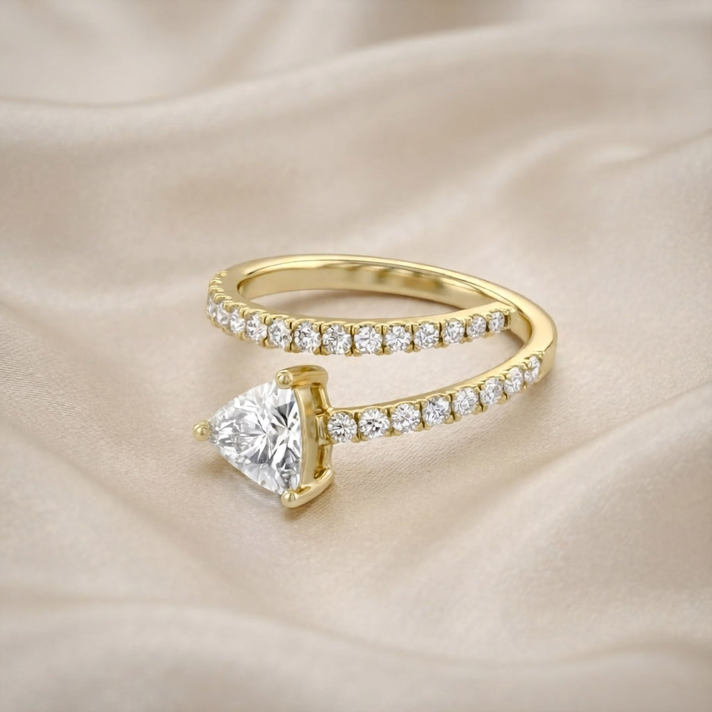 Trillion and Round Shape 1.45 Carat lab Grown Diamond Bypass Rings