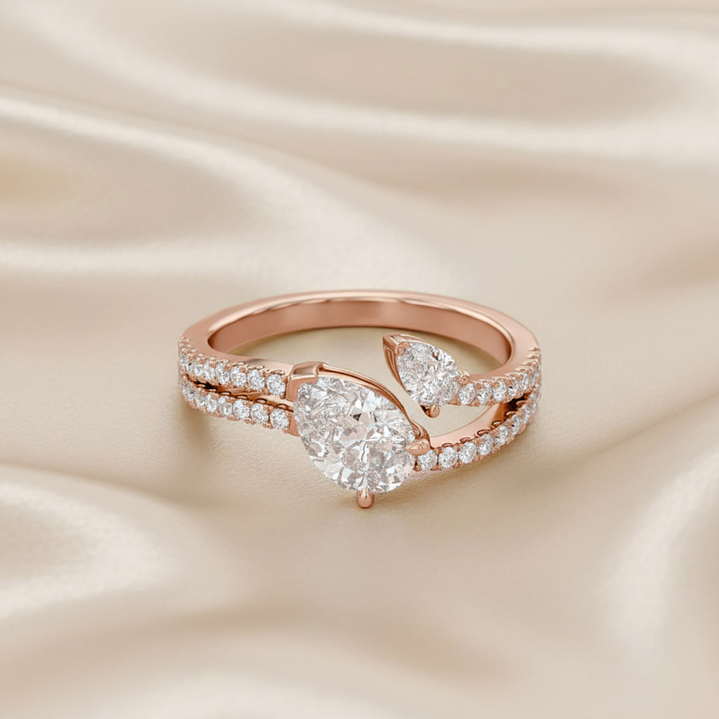 1.35 Carat Pear and Round Shape Lab Grown Diamond Split Shank Engagement Ring