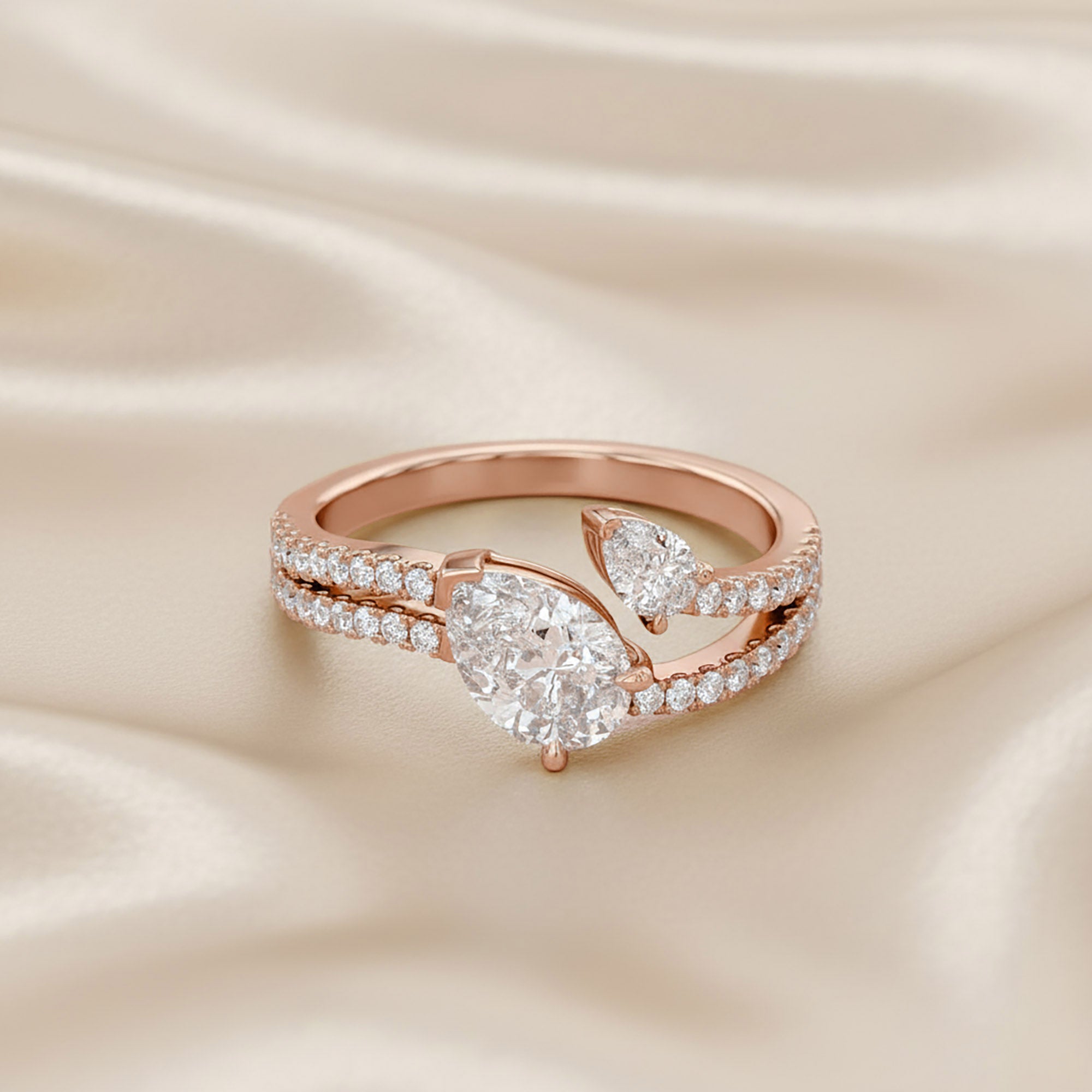 1.35 Carat Pear and Round Shape Lab Grown Diamond Split Shank Engagement Ring