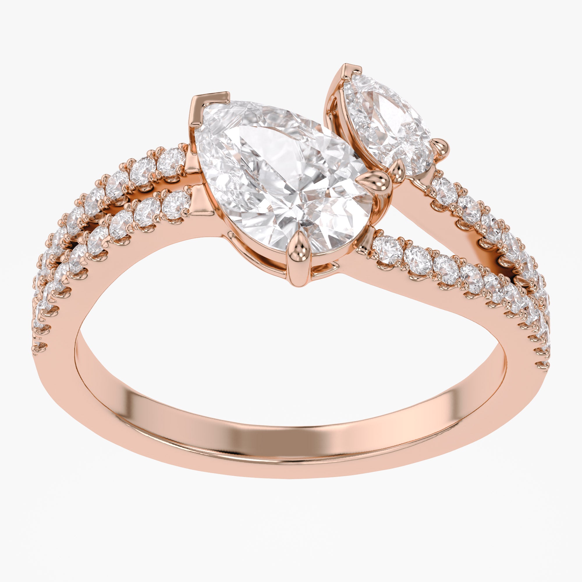 1.35 Carat Pear and Round Shape Lab Grown Diamond Split Shank Engagement Ring