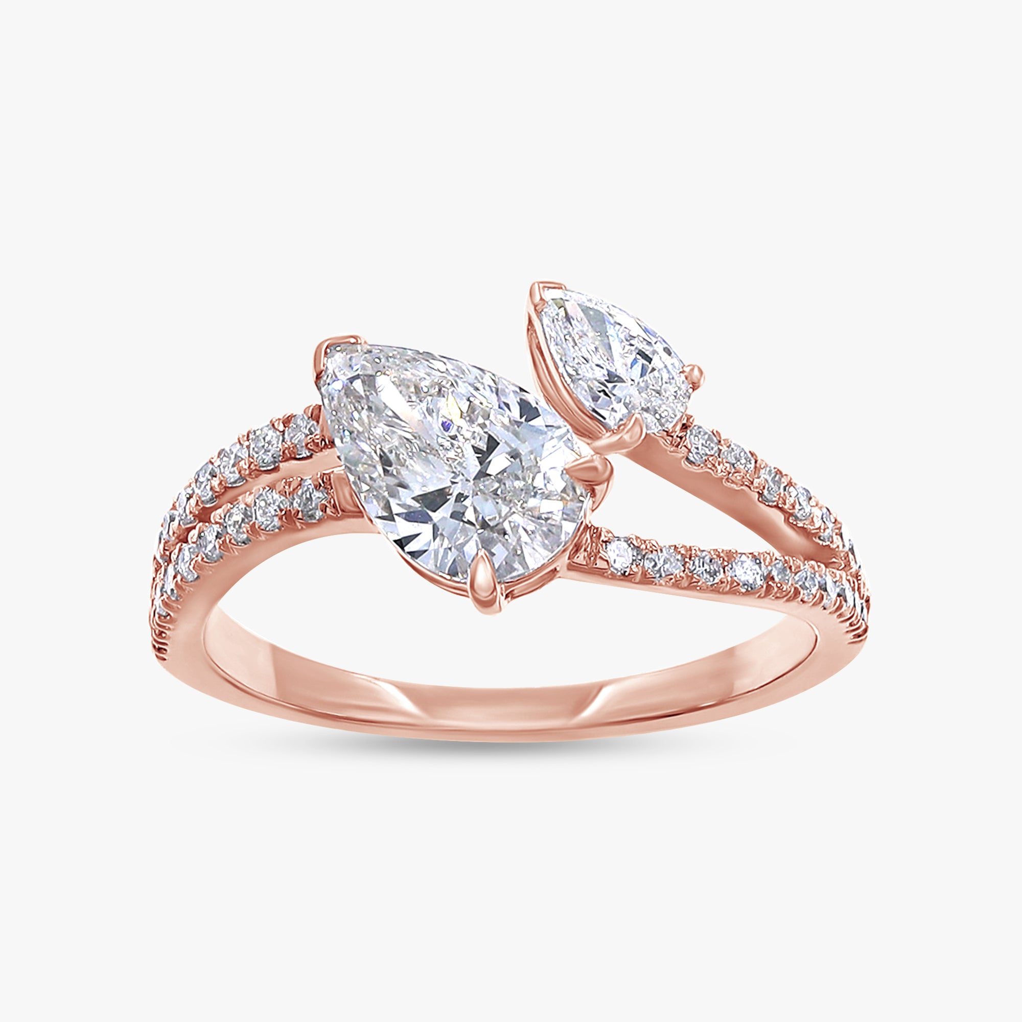 1.35 Carat Pear and Round Shape Lab Grown Diamond Split Shank Engagement Ring