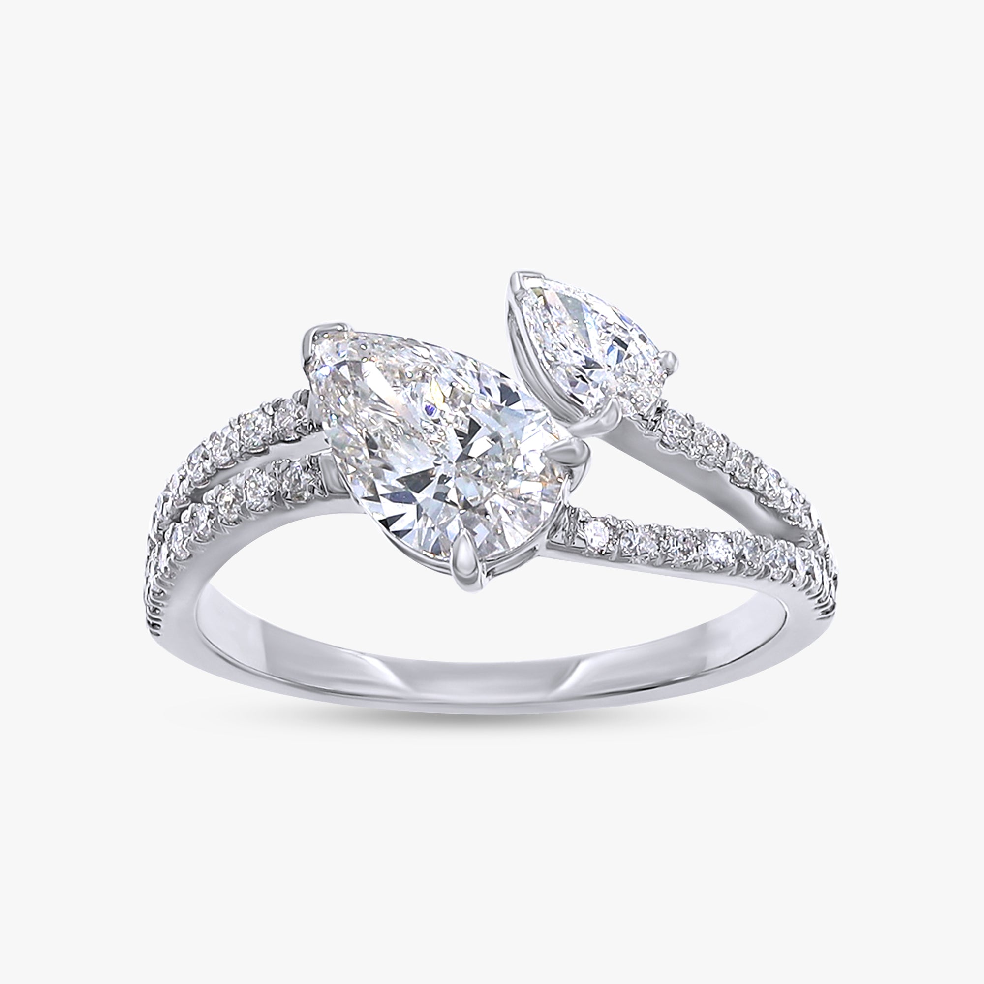 1.35 Carat Pear and Round Shape Lab Grown Diamond Split Shank Engagement Ring