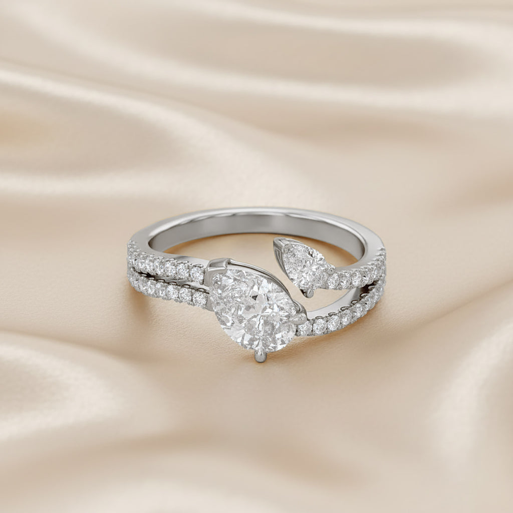 1.35 Carat Pear and Round Shape Lab Grown Diamond Split Shank Engagement Ring