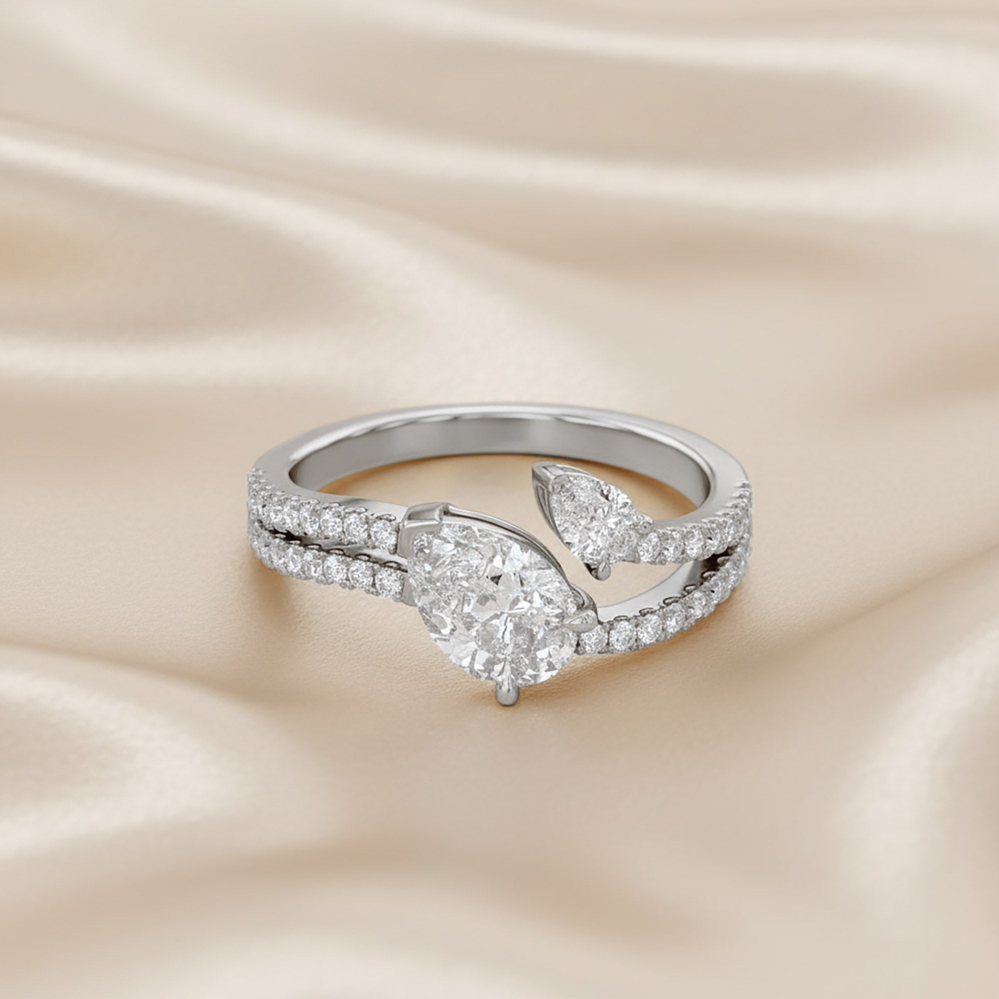 1.35 Carat Pear and Round Shape Lab Grown Diamond Split Shank Engagement Ring