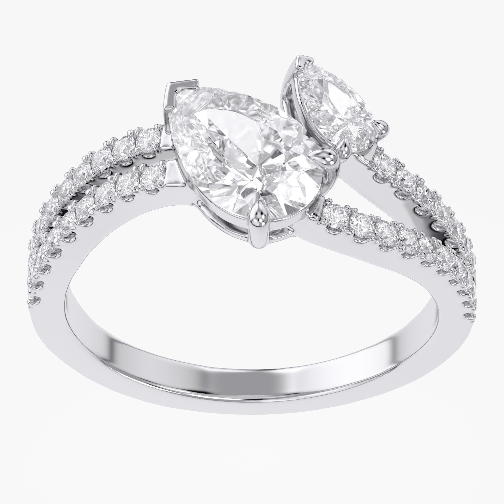 1.35 Carat Pear and Round Shape Lab Grown Diamond Split Shank Engagement Ring