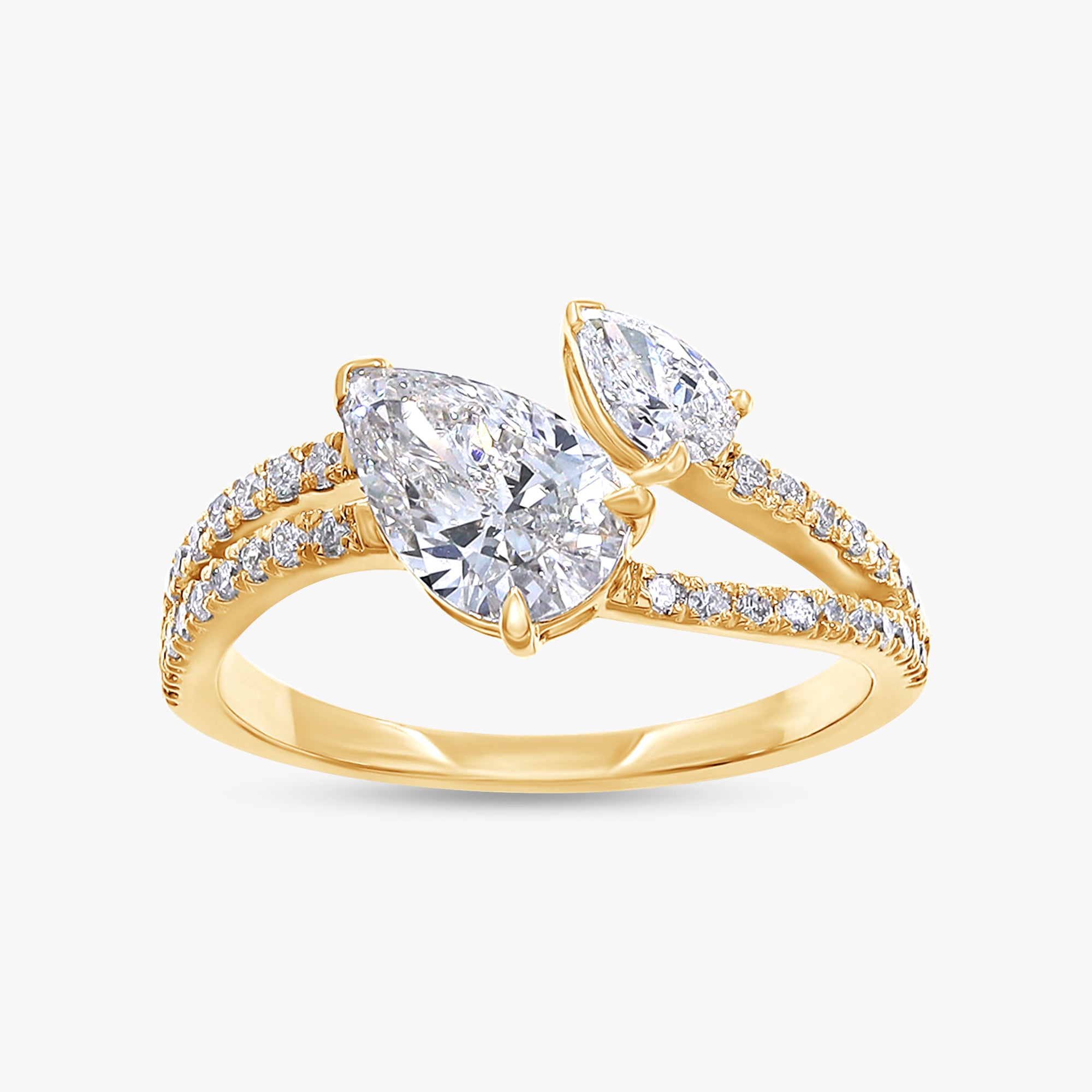 1.35 Carat Pear and Round Shape Lab Grown Diamond Split Shank Engagement Ring