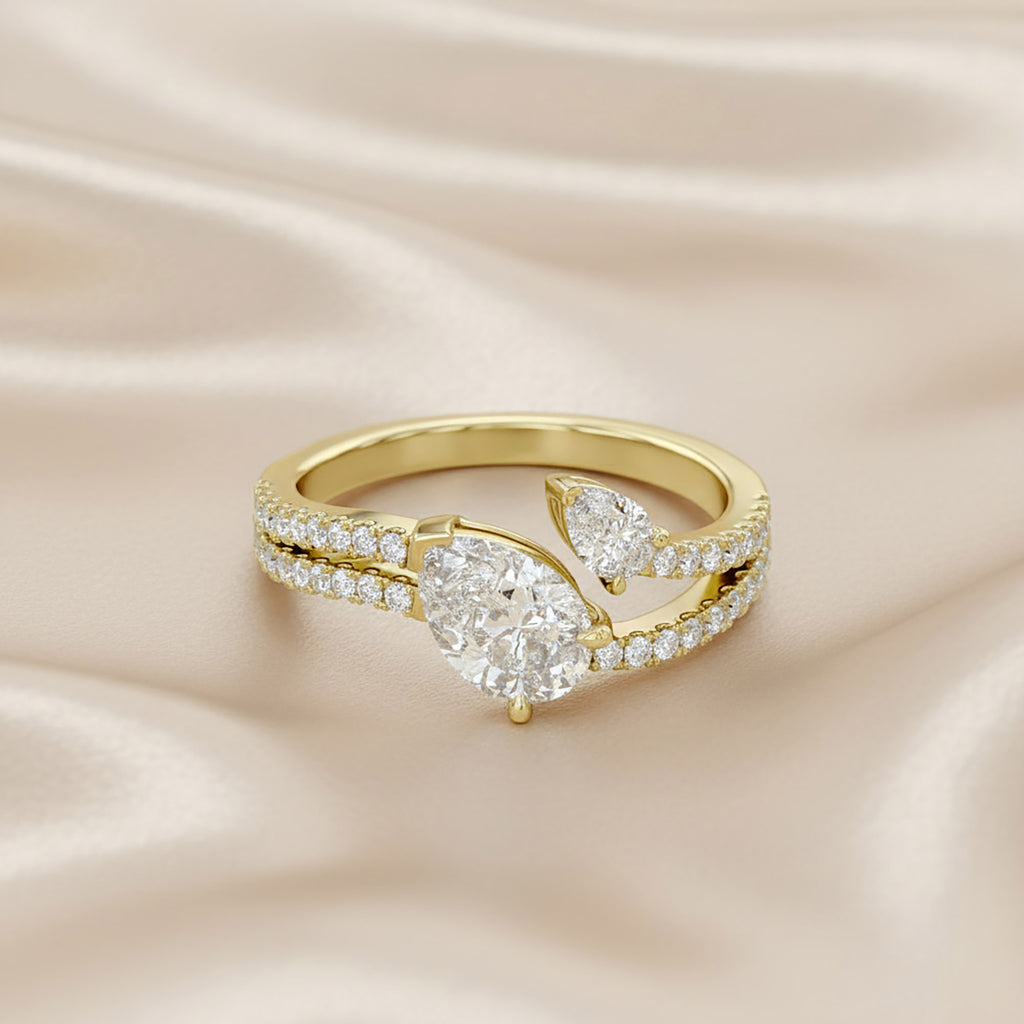 1.35 Carat Pear and Round Shape Lab Grown Diamond Split Shank Engagement Ring