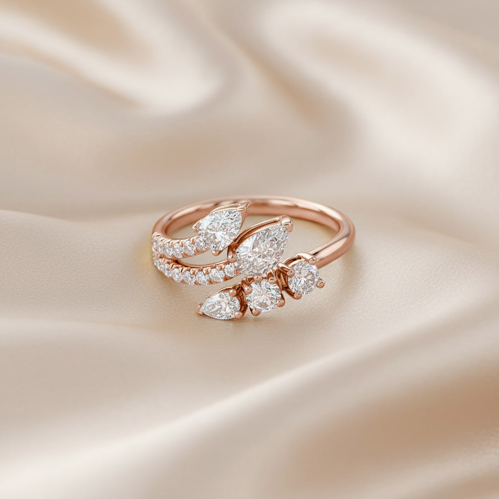 1.30 Carat Pear and Round Shape Lab Grown Diamond Bypass Engagement Ring