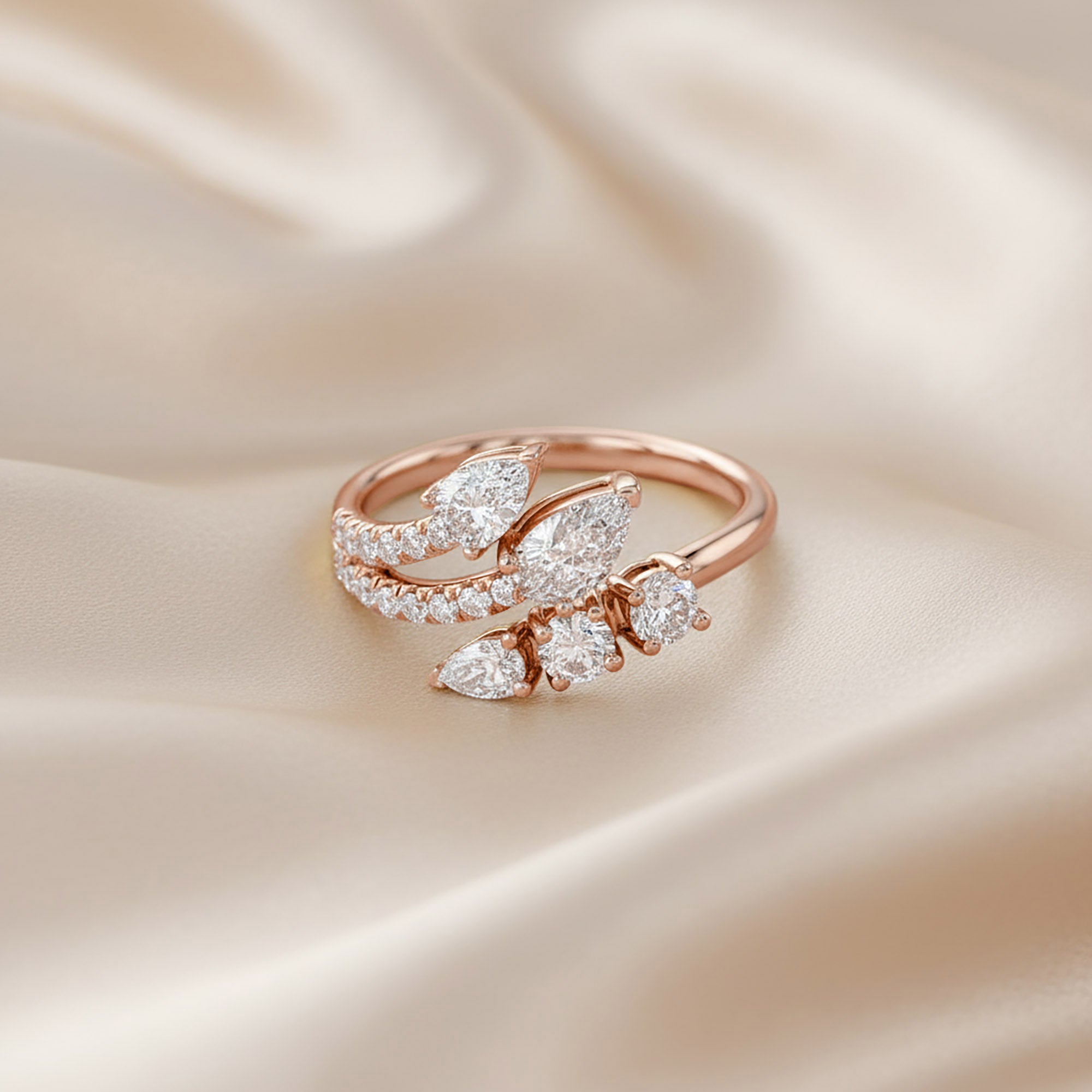 1.30 Carat Pear and Round Shape Lab Grown Diamond Bypass Engagement Ring