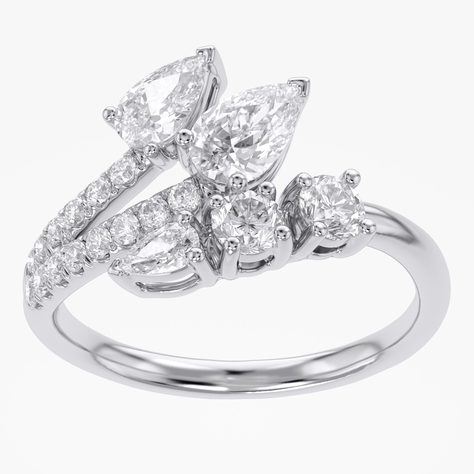 1.30 Carat Pear and Round Shape Lab Grown Diamond Bypass Engagement Ring