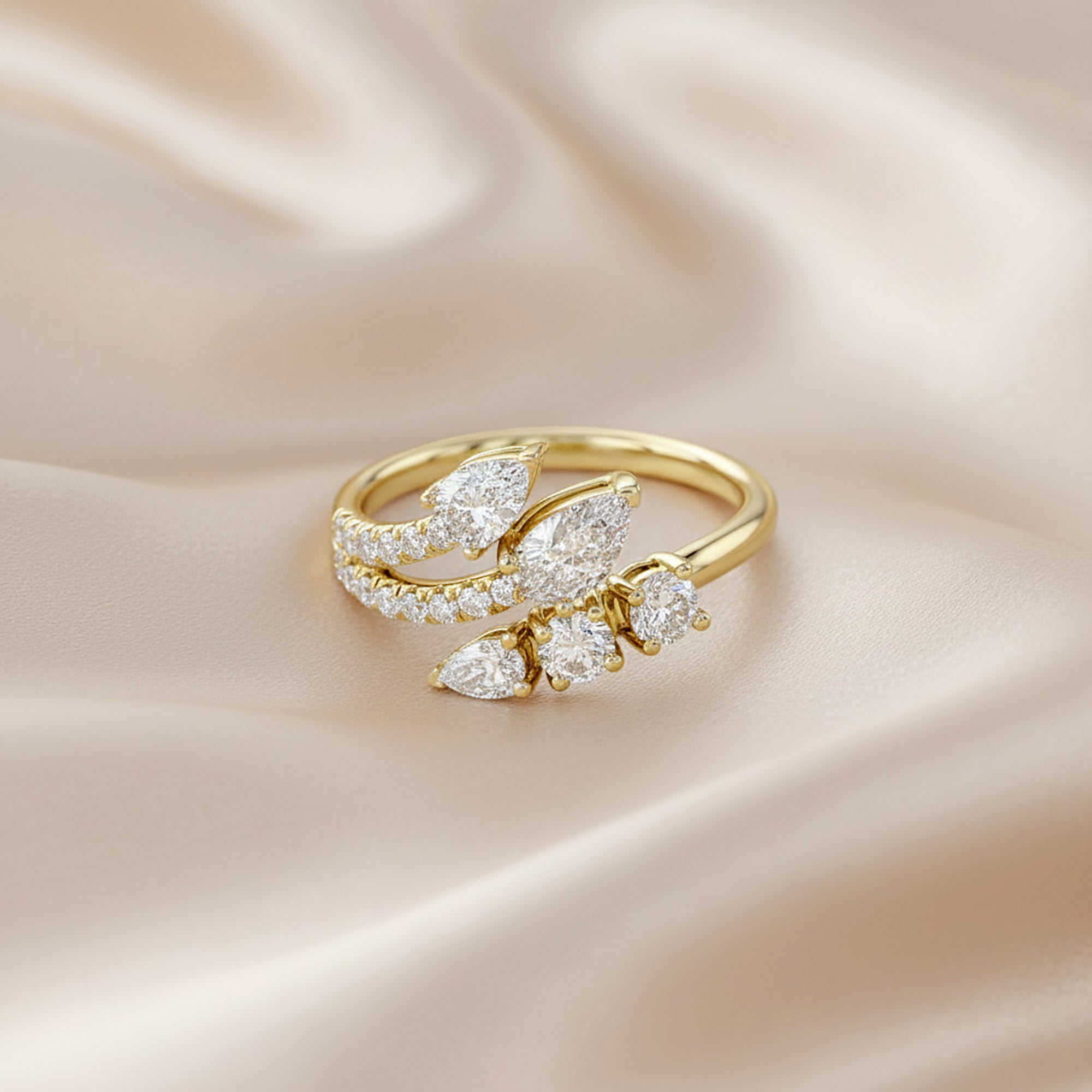 1.30 Carat Pear and Round Shape Lab Grown Diamond Bypass Engagement Ring