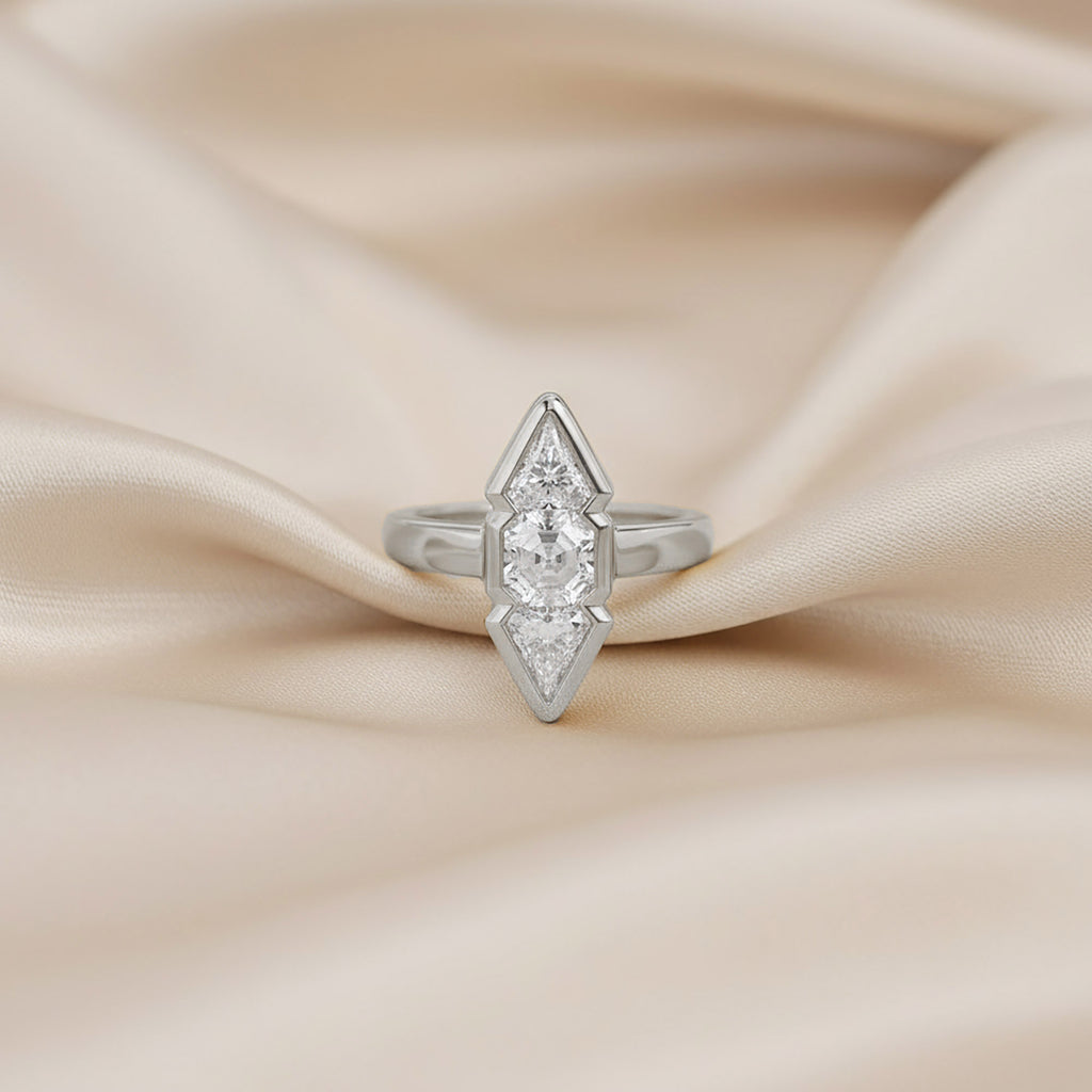Asscher and Kite Shape 2.10 Carat Lab Grown Diamond Engagement Ring