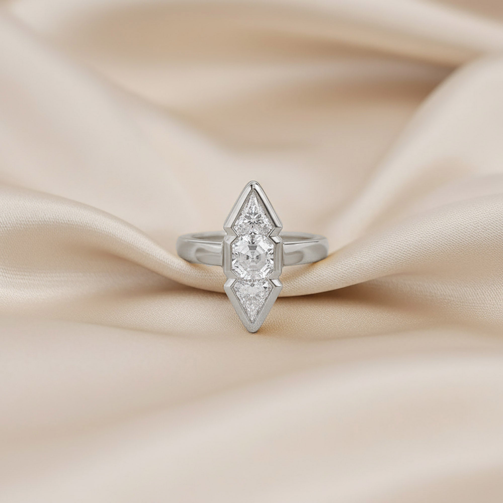 Asscher and Kite Shape 2.10 Carat Lab Grown Diamond Engagement Ring