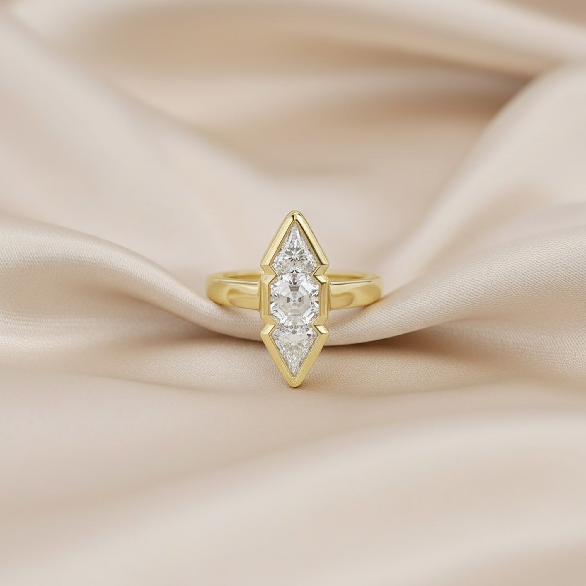 Asscher and Kite Shape 2.10 Carat Lab Grown Diamond Engagement Ring