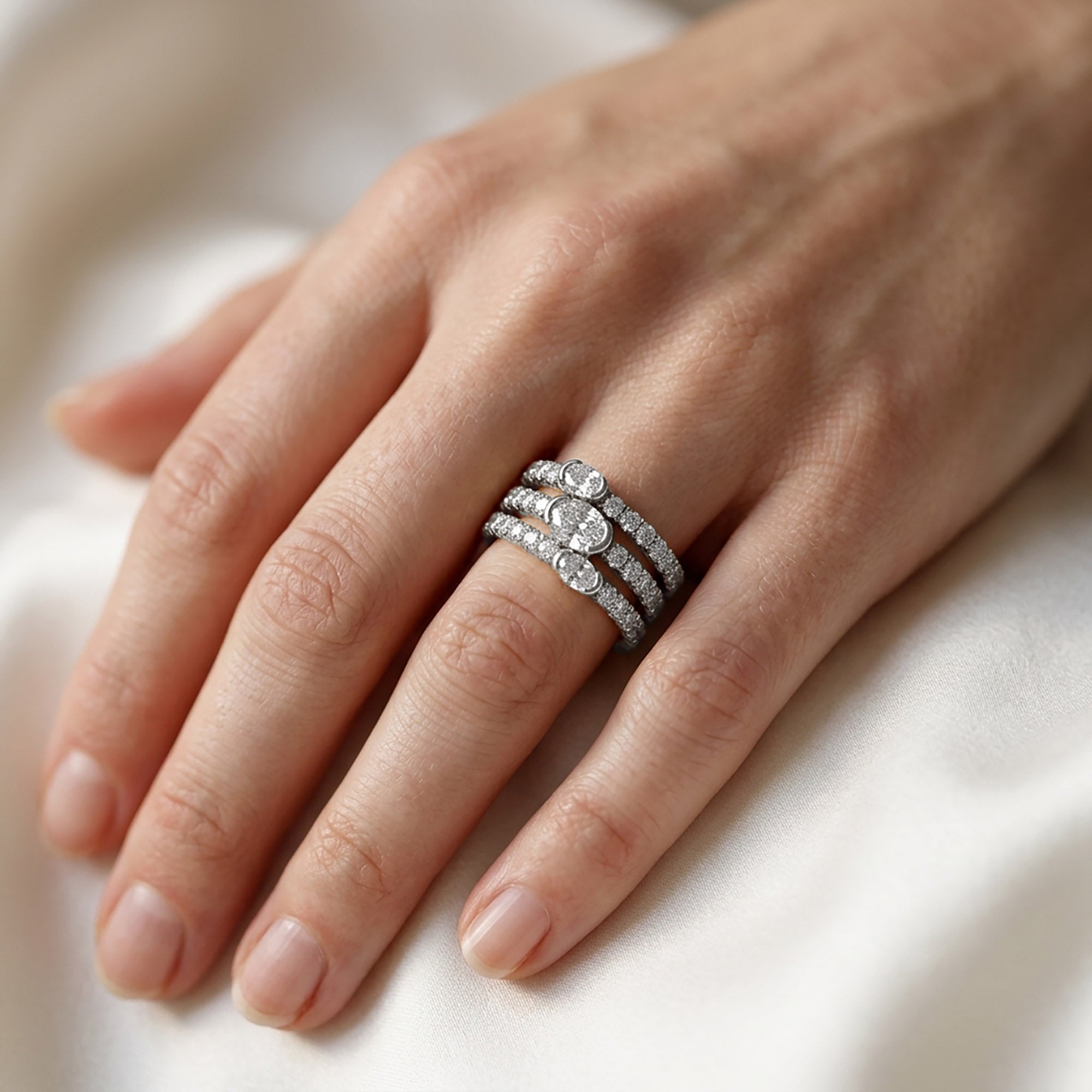 1.90 Carat Lab Grown Diamond Three Row Engagement Ring