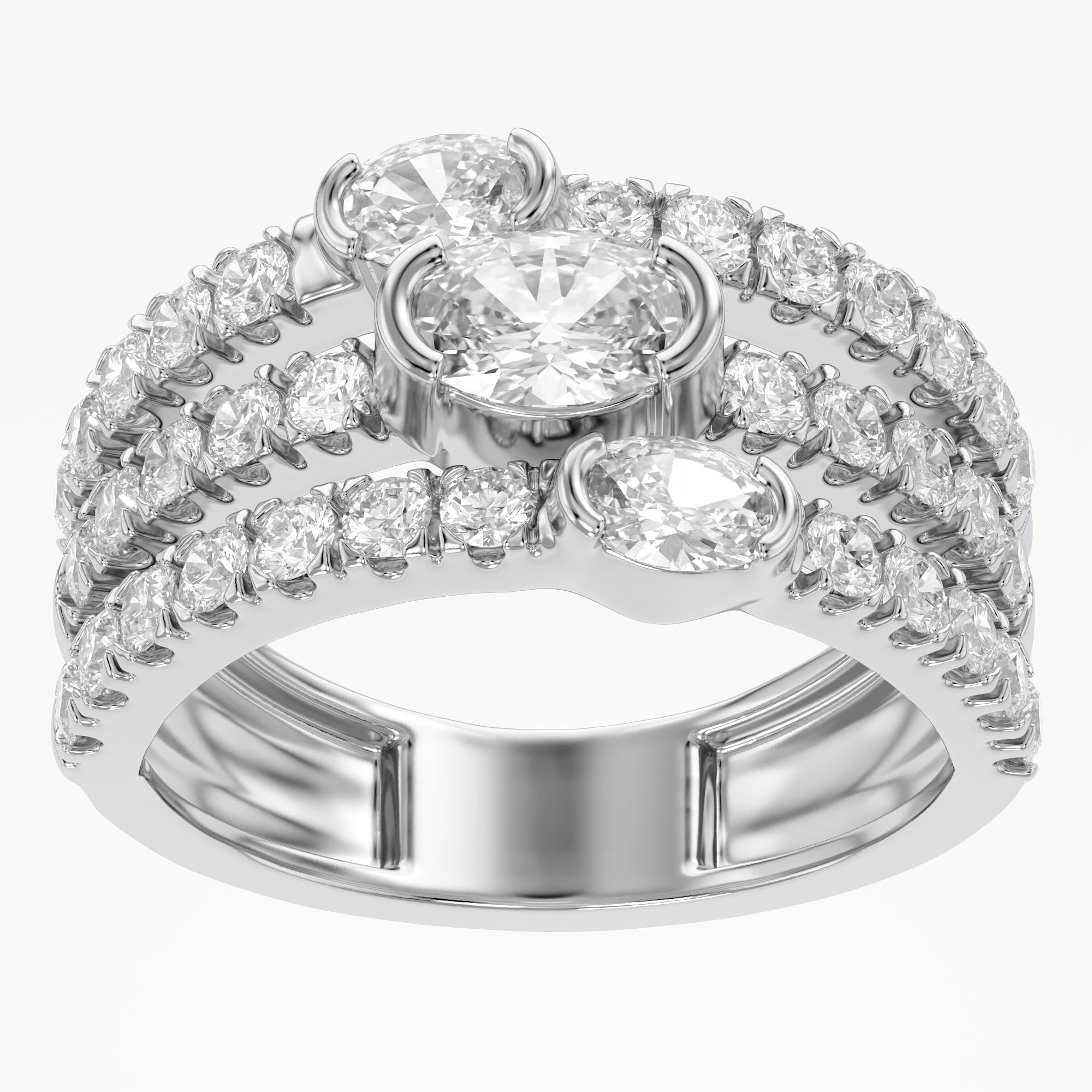 1.90 Carat Lab Grown Diamond Three Row Engagement Ring