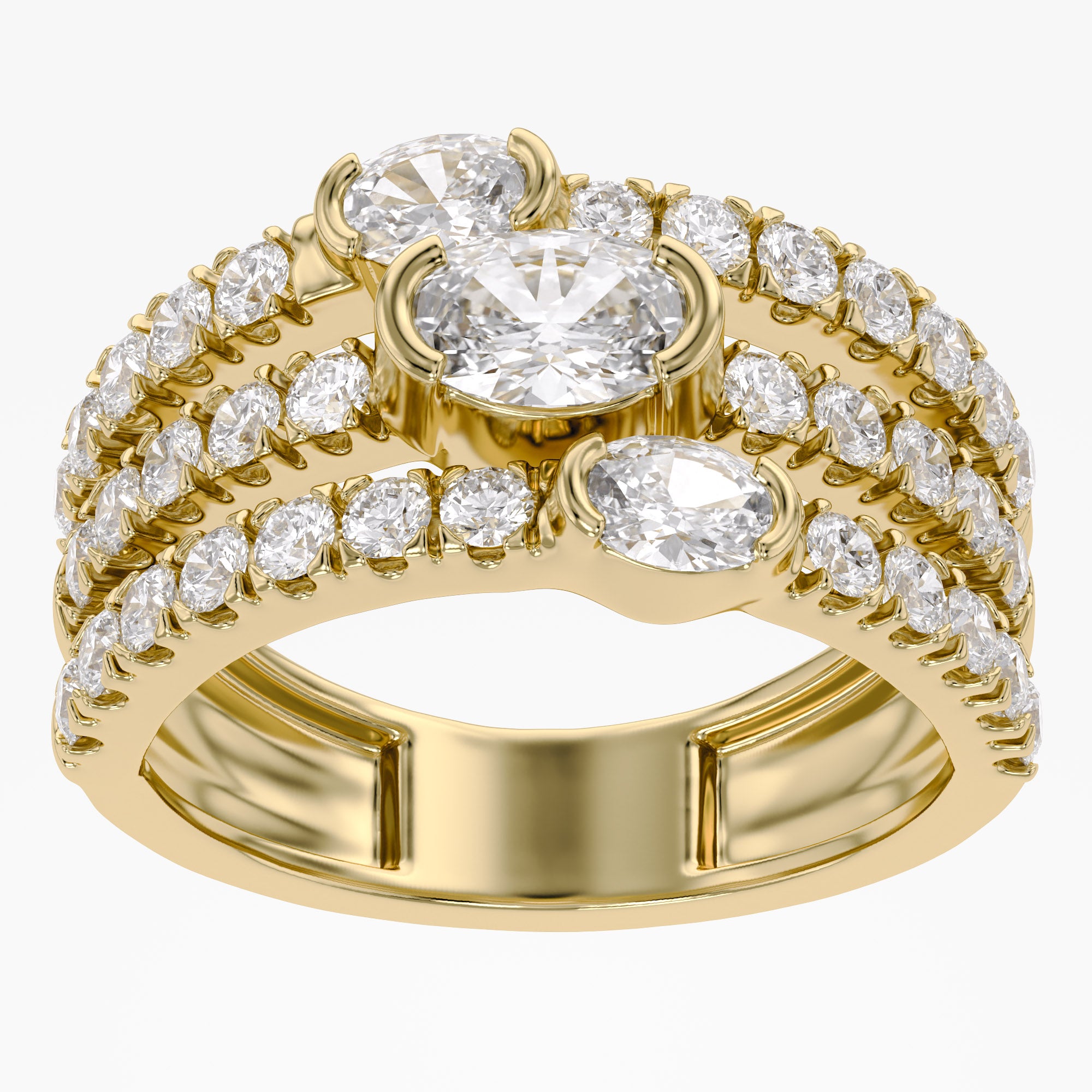 1.90 Carat Lab Grown Diamond Three Row Engagement Ring