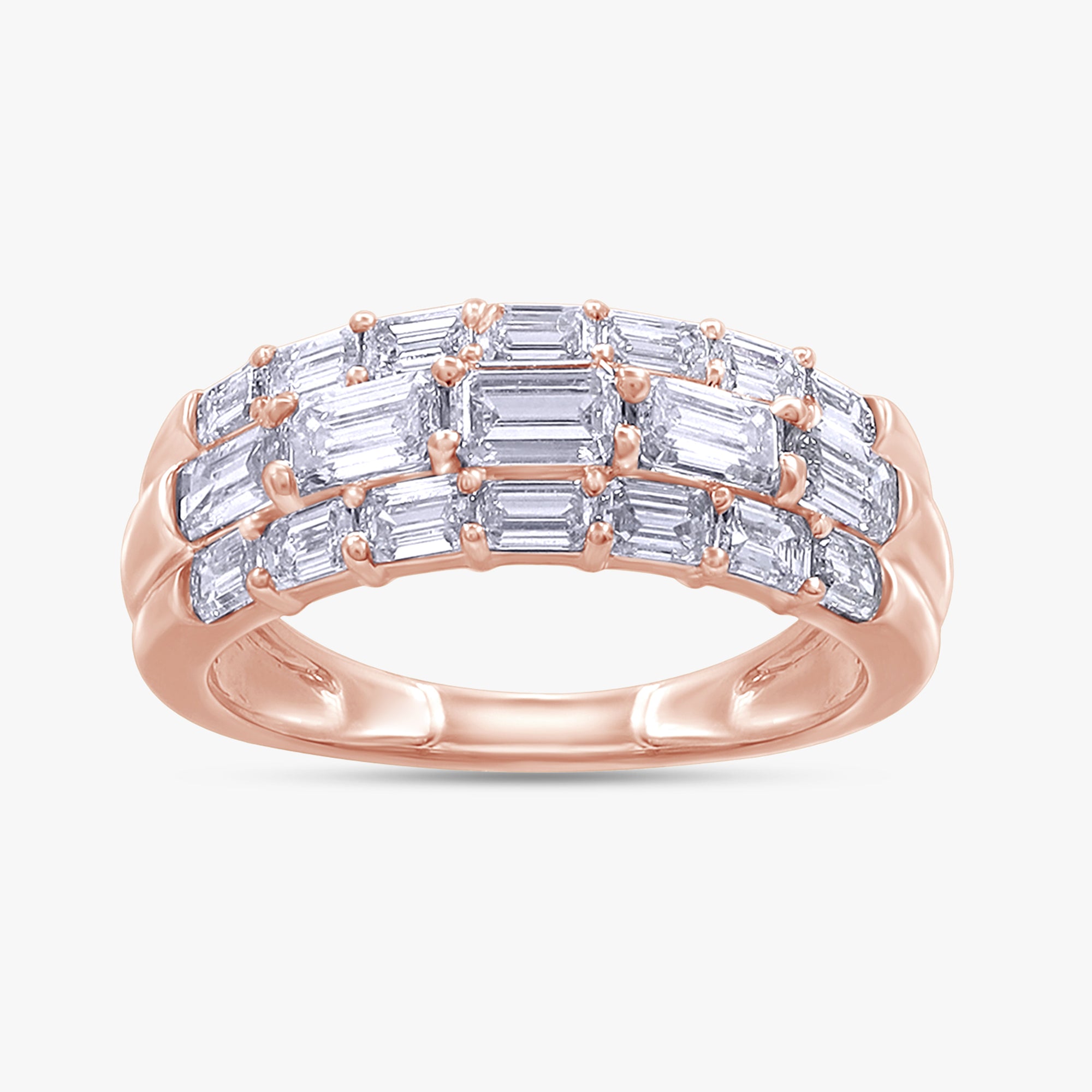 2.00 Carat Emerald Cut Lab Grown Diamond 3-Row Engagement Ring