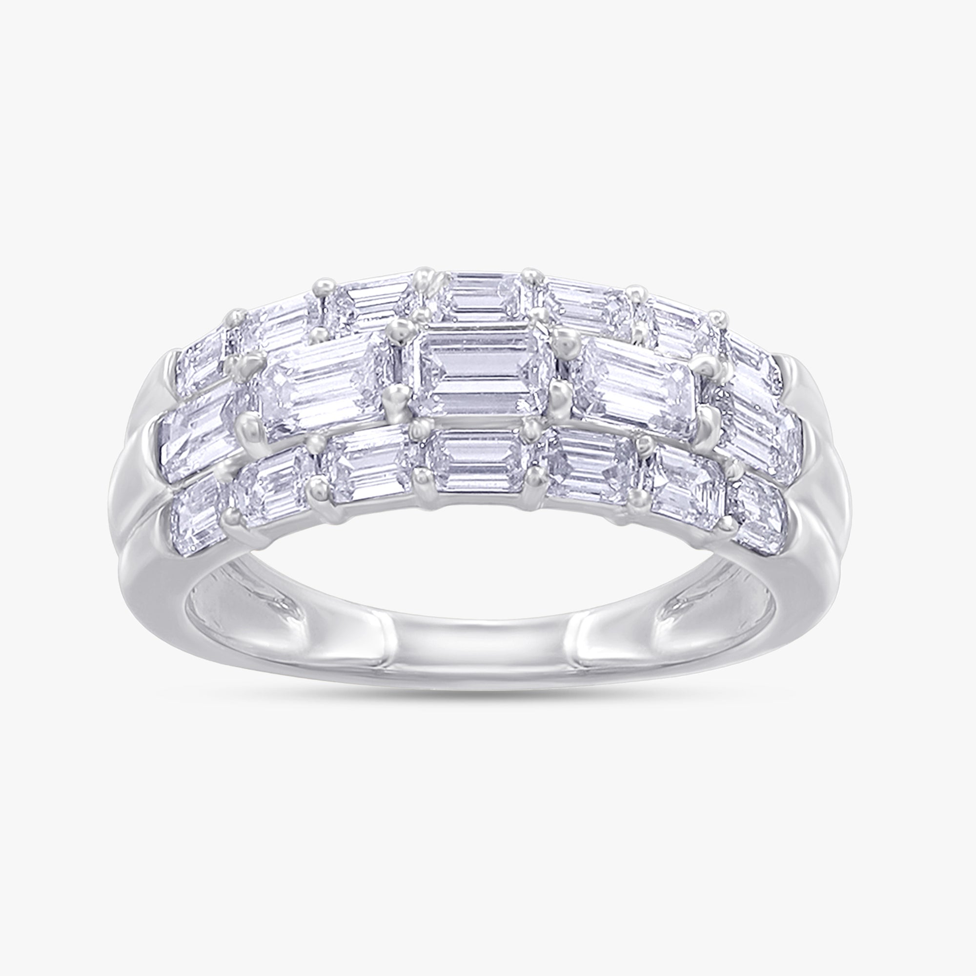2.00 Carat Emerald Cut Lab Grown Diamond 3-Row Engagement Ring