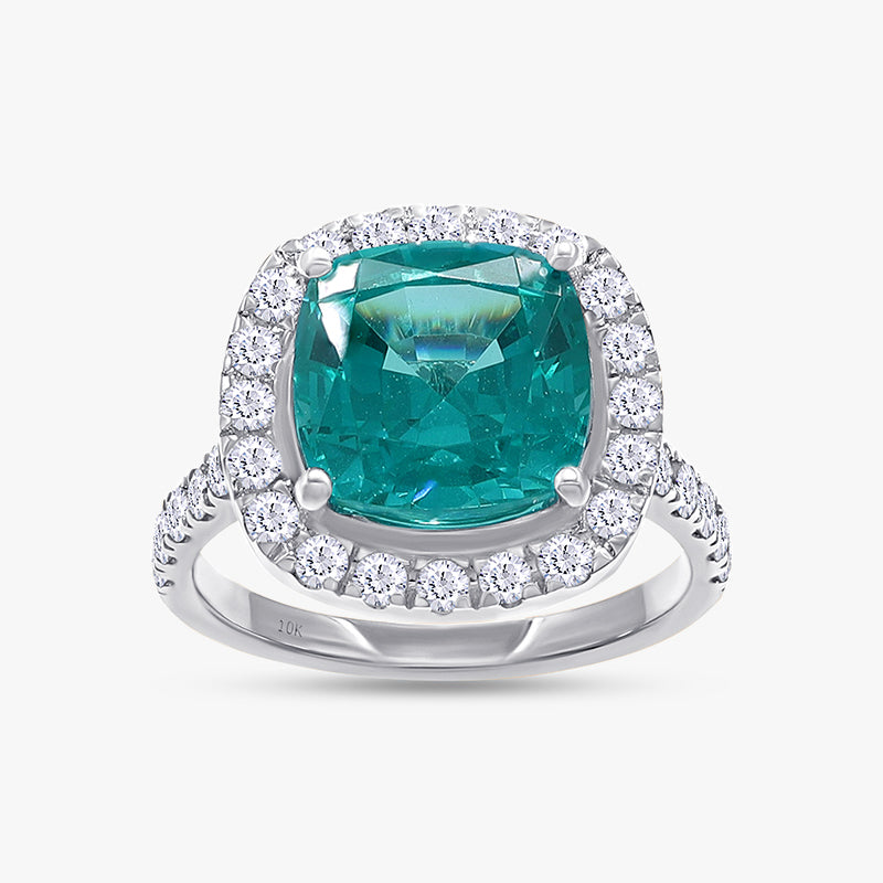 7.25 Carat Lab Grown Gemstone and Diamond Halo Style Ring